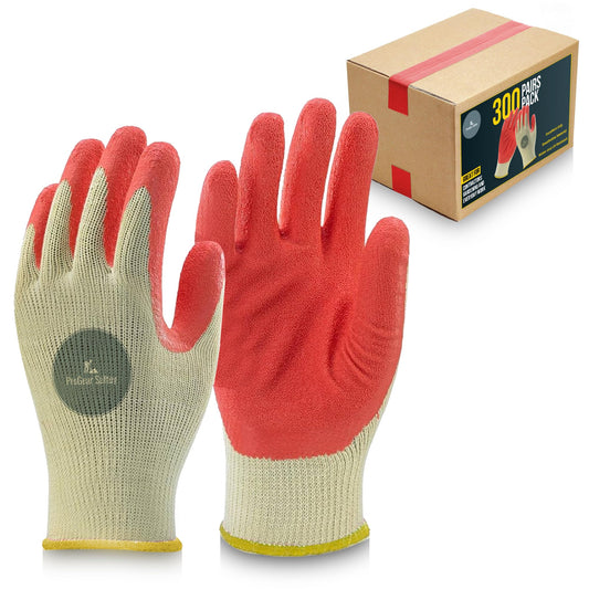 PROGEAR SAFETY 300 Pairs Red Palm Latex-Coated Work Gloves - Cotton/Polyester Shell - Korean Craftsmanship
