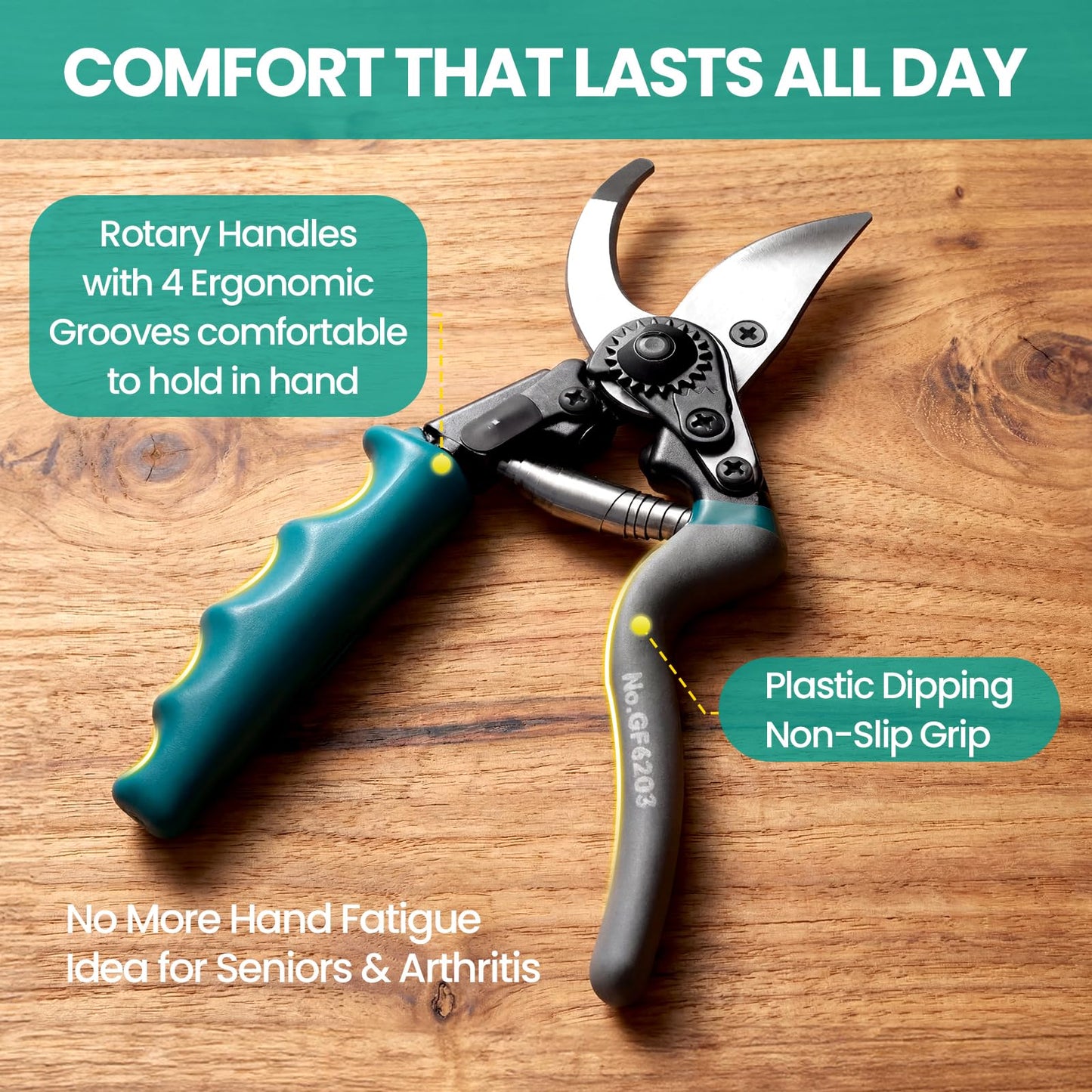 S2U Pruning Shears Heavy Duty - SK5 Carbon Steel Garden Shears for 4/5" Branches, Ergonomic Rotating Handle Tree Trimmers with Extra Blade, Spring & Safety Lock, Professional Hand Pruners & Snips