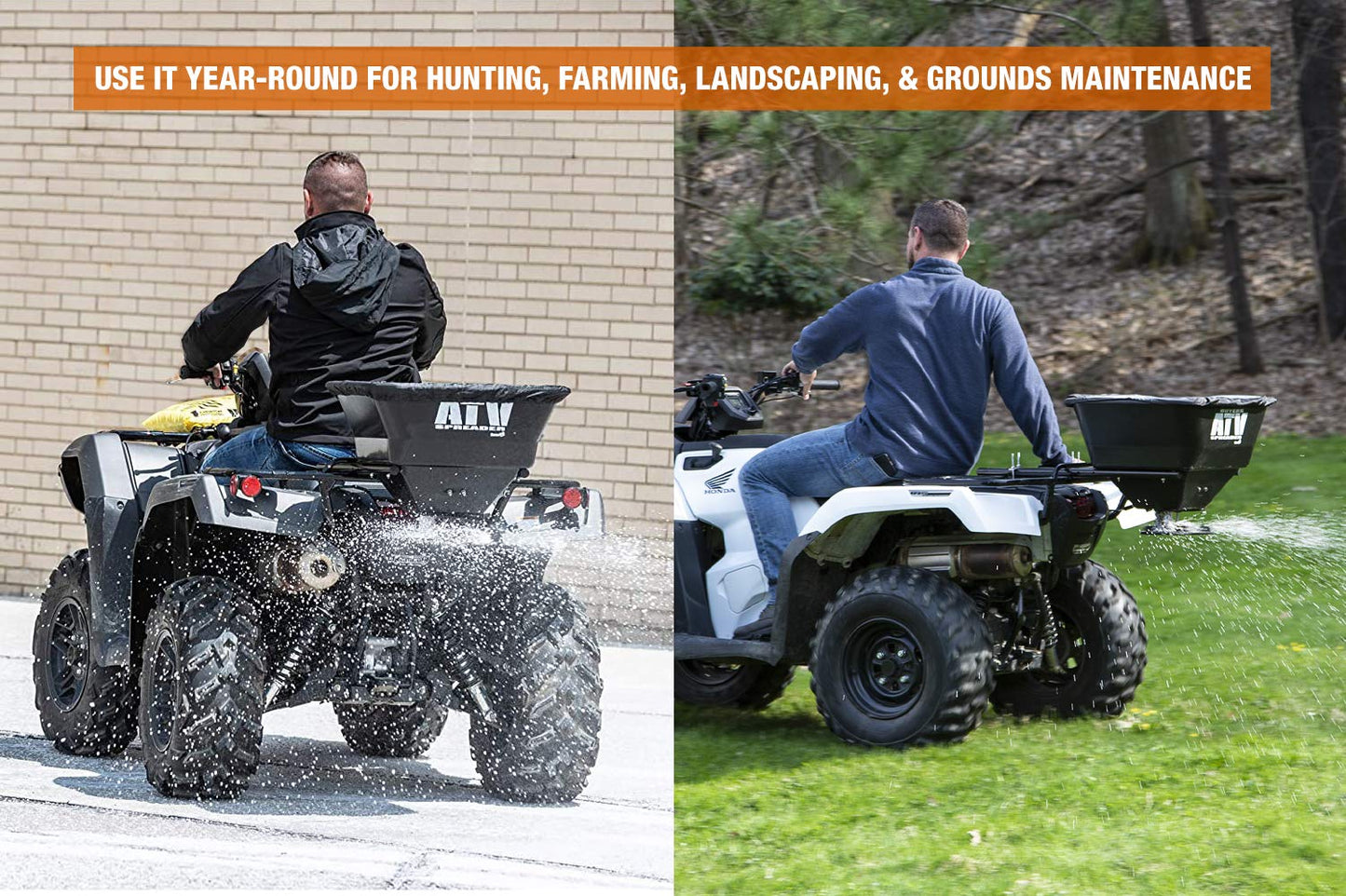 Buyers Products ATVS100 ATV Broadcast Spreader with Rain Cover, 100 lb Capacity, Rear Rack Mount, Poly Hopper, 12V Motor, for Seed, Fertilizer, Salt & Feed, All Season Use, ATV Accessories & Lawn Care