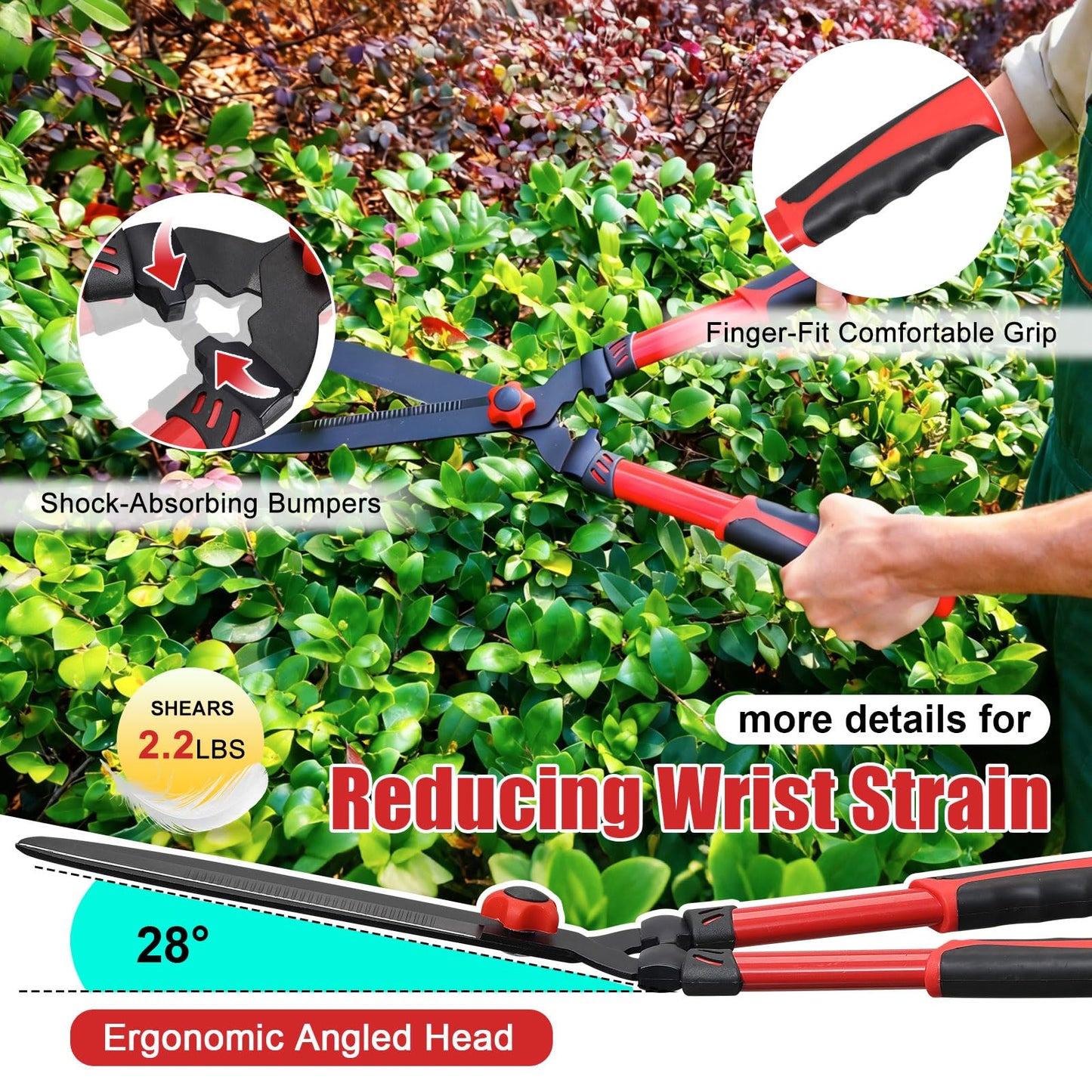 Hedge Clippers Shears Sharp Clean Cuts - Teflon Coated High Carbon Steel Blades,Ergonomic Comfortable Handle,Lightweight 24.8in Hedges Shears for Gardening Yard Effortless Trimming Shaping Shrubs Bush