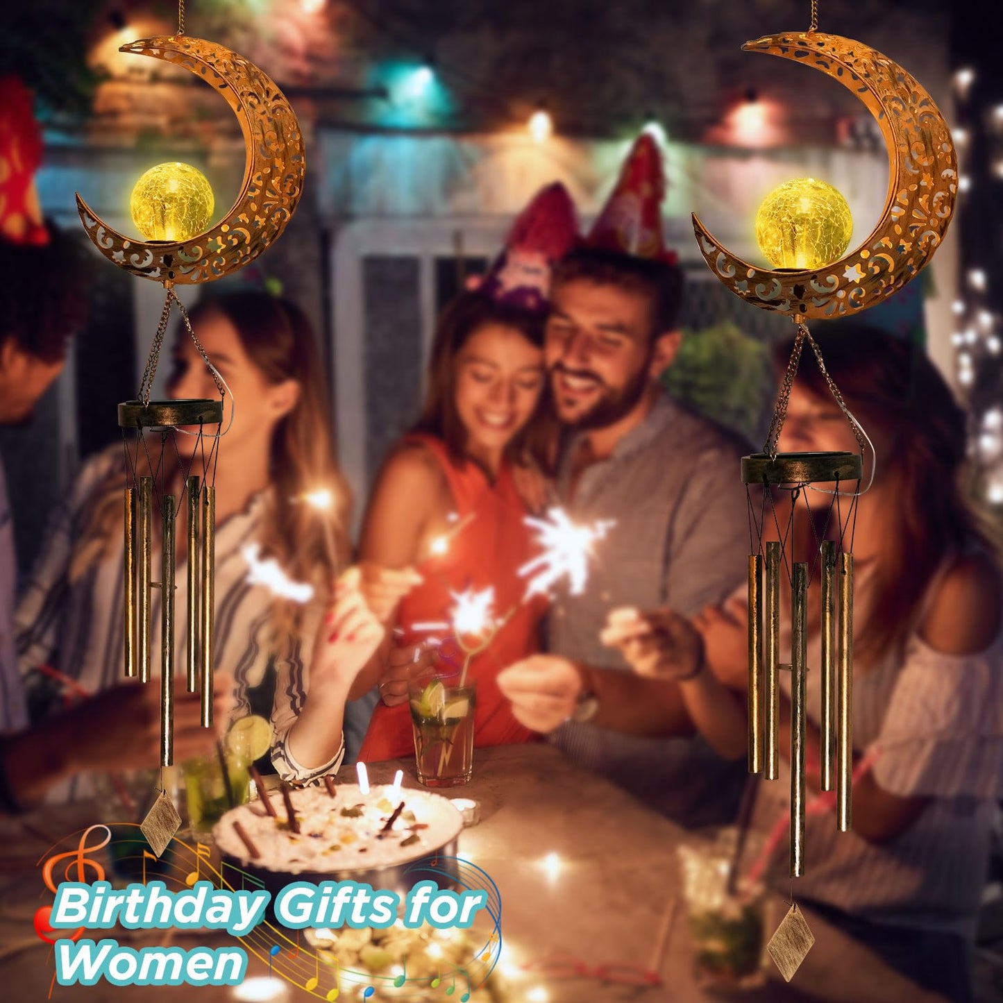 Solar Moon Wind Chimes for Outside Unique Birthday Mom Gifts for Women Mom Grandma Crackle Glass Ball LED Wind Chimes Solar Lights Outdoor Decor Light for Garden Patio Yard