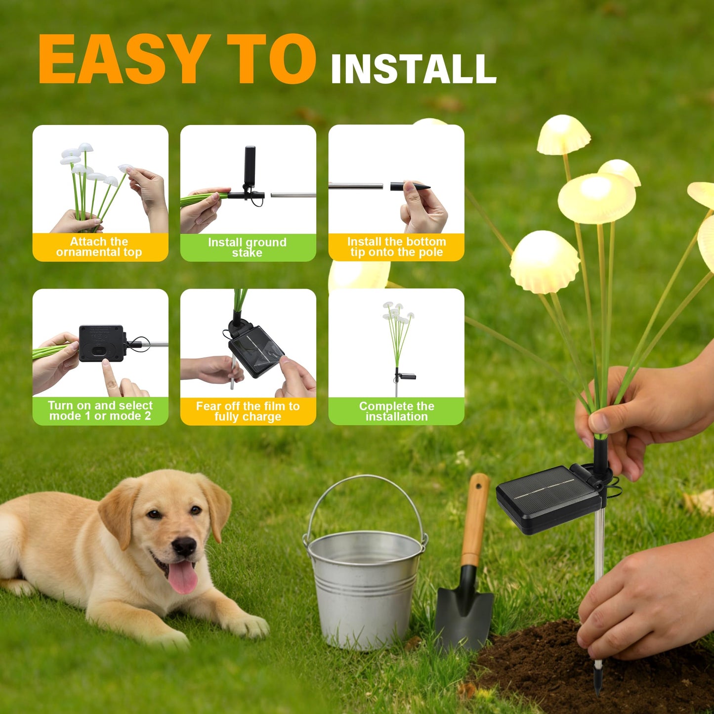 SEEWELUMI Solar Garden Lights Outdoor, 2Pack Solar Lights Garden Decor, Swaying Mushroom Lights Waterproof for Yard, Patio,Pathway Decoration,Gifts for Women,Mom(Warm White)