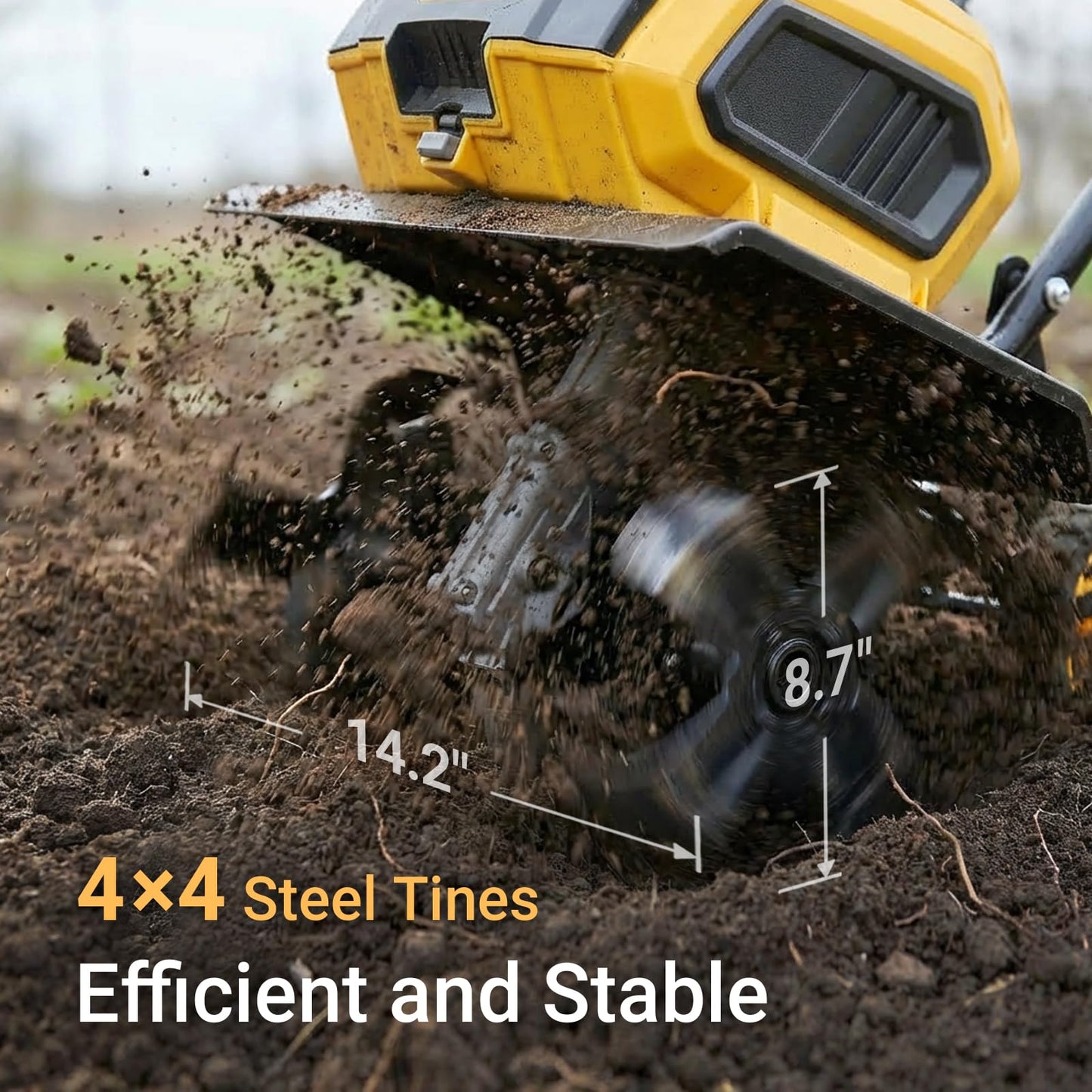 40v Cordless Brushless Tiller Cultivator Compatible with Dewalt 20v Battery(Tool Bare), 14.2in Electric Garden Rototiller, 8.7in Depth, Foldable, Adjustable Wheels for Lawn, Soil Prep, Grass Reseeding