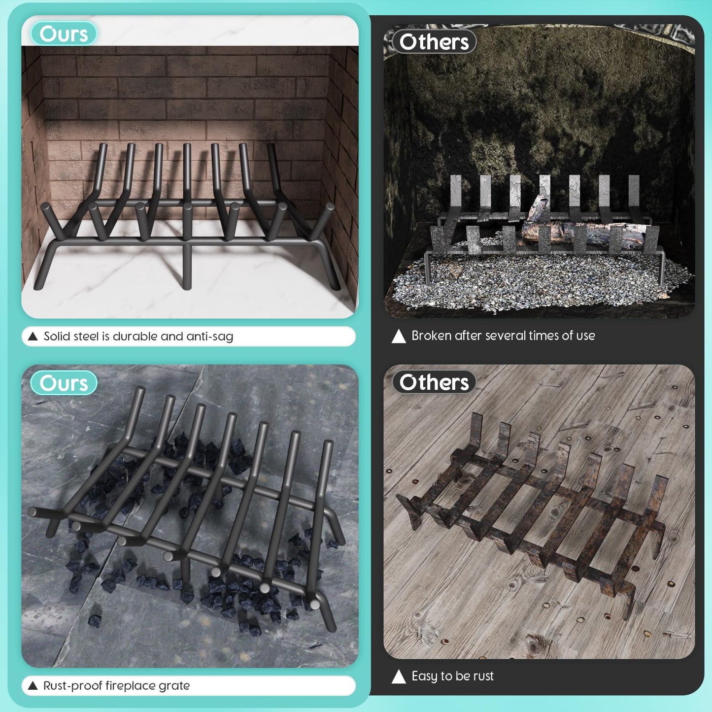 jkxoo 21-Inch Fireplace Grate, Heavy Duty 7-Bar Log Rack Holder Made of Solid Round Steel for Indoor/Outdoor Fire Pits, Wood Stoves & Kindling Tools