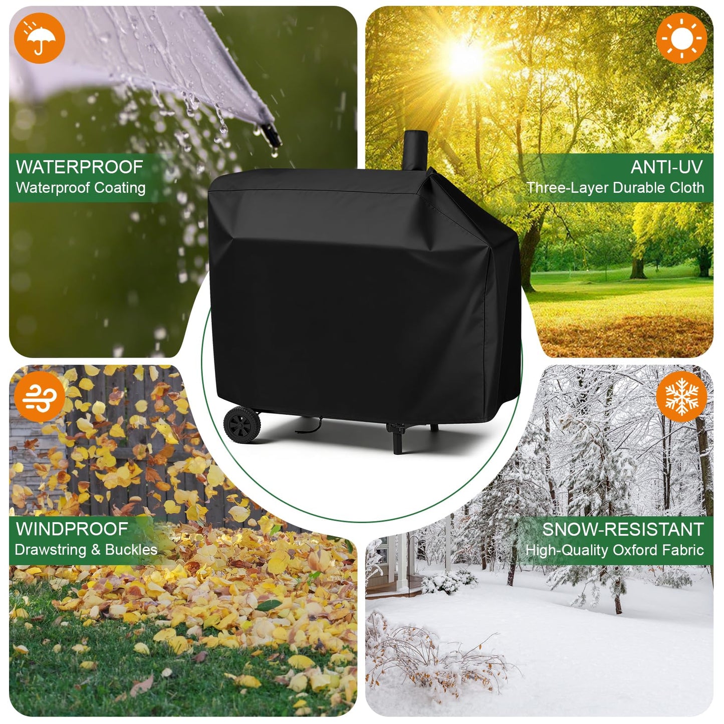 Andacar Charcoal Grill Cover for CC1830V 30 Charcoal Grill, Smoker Grill Cover for Outdoor Grill Waterproof BBQ Grill Cover - 44" L×29" W×45" H, Black