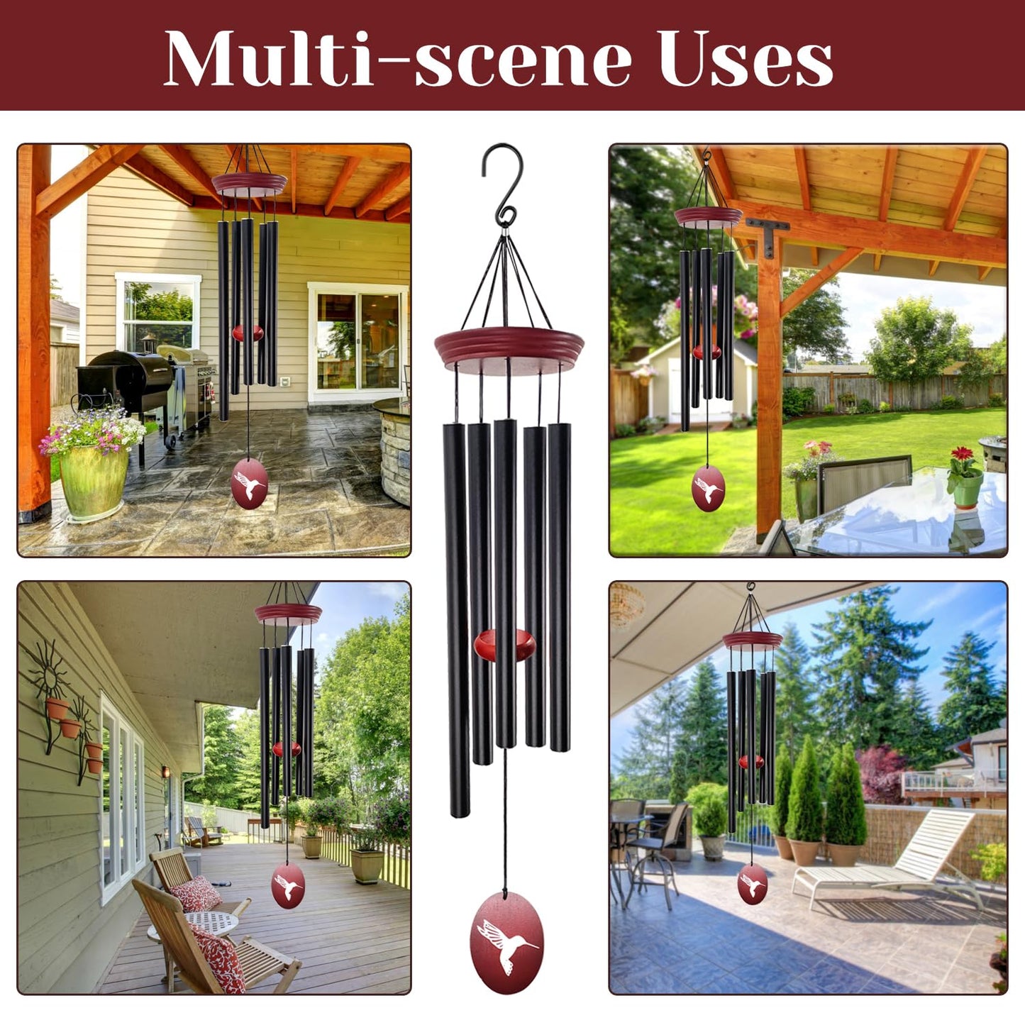 Howarmer Hummingbird Wind Chimes – 33" Outdoor Tuned Melody Wind Chime, Soothing Memorial Gift for Mom & Grandma, Weather-Resistant Metal Chimes for Garden, Patio, Yard & Home Décor