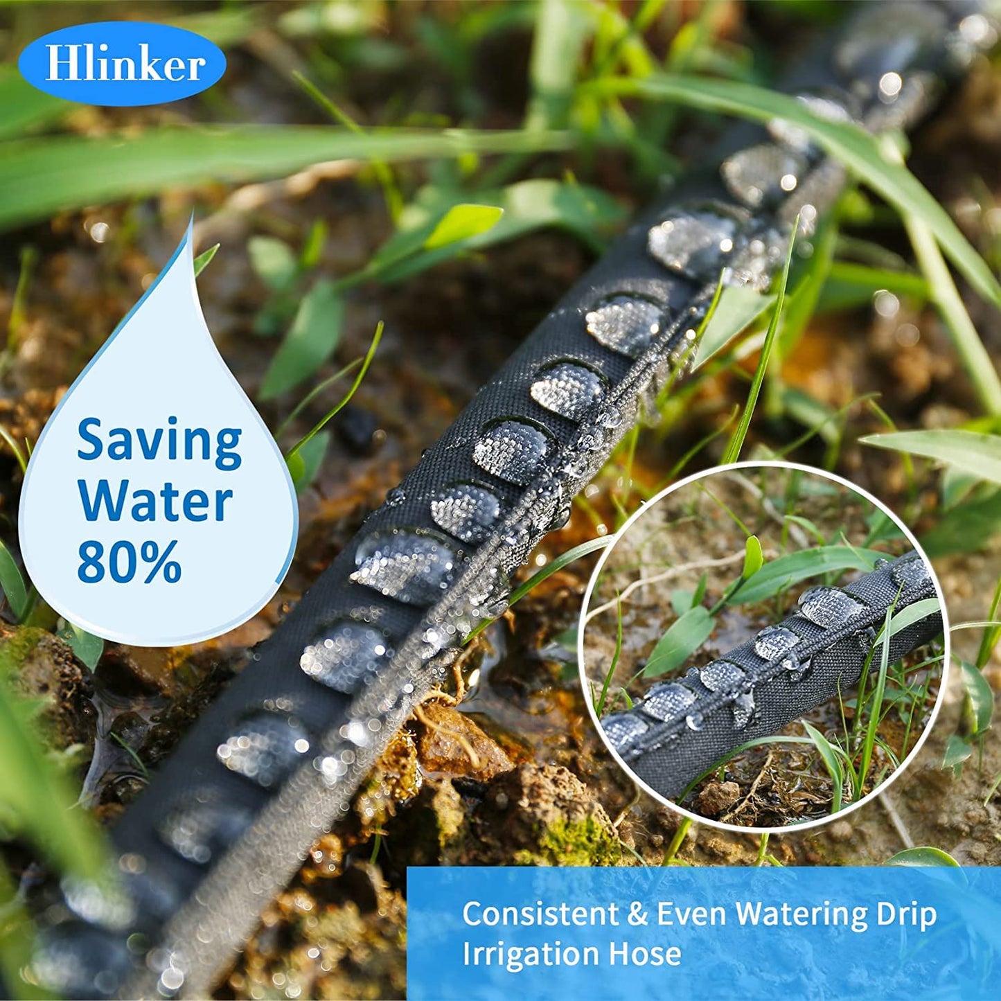 Hlinker 2026 Flat Soaker Hose 200 ft (50ft 4Packs) with Stake for Garden, Linkable Drip Hose Diy Automates Garden Irrigation System Saving 90% Water, Dual-layer Leak-free Design Water Hose with Holes