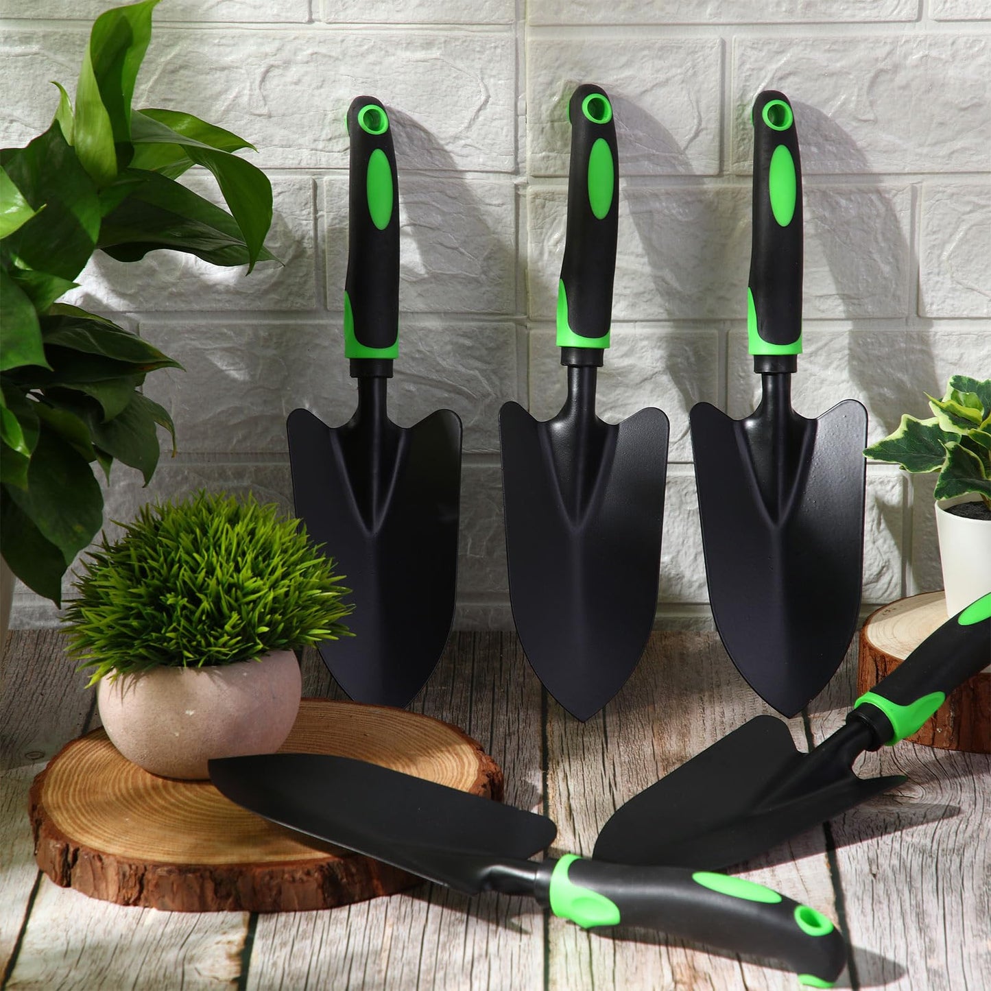 Yaocom 24 Pcs Garden Shovel Aluminum Alloy Heavy Duty Trowel Garden Tool Small Shovels for Digging Metal Hand Trowel Spade with Soft TPR Handle for Lawn Yard Farm Home Shop Planting (Green Black)