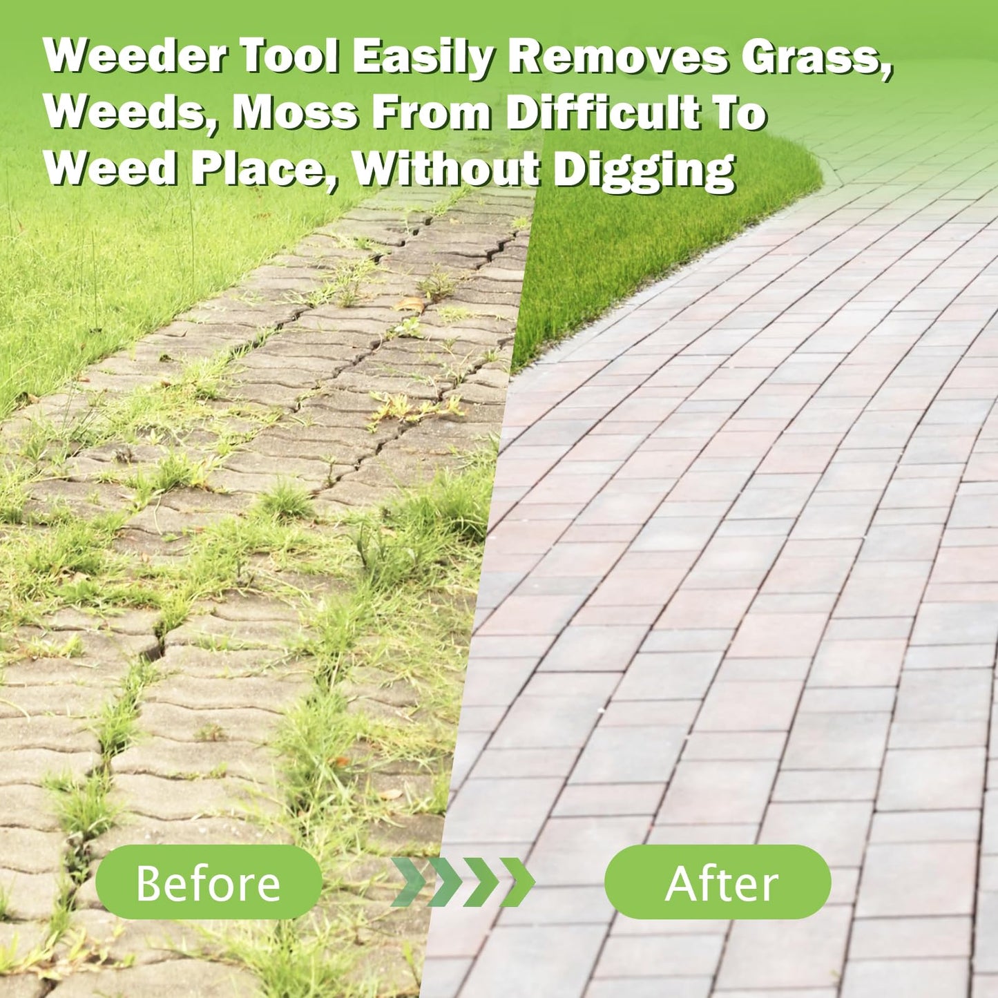 LAWFYMORI Crack Weeder Tool with Long Handle - 2 in 1 Weed Crack Remover Tool Gardening, 60" Manual Crevice Weeding Tools L-Shape Weed Puller for Sidewalk Driveway Paver Patio Yard Garden