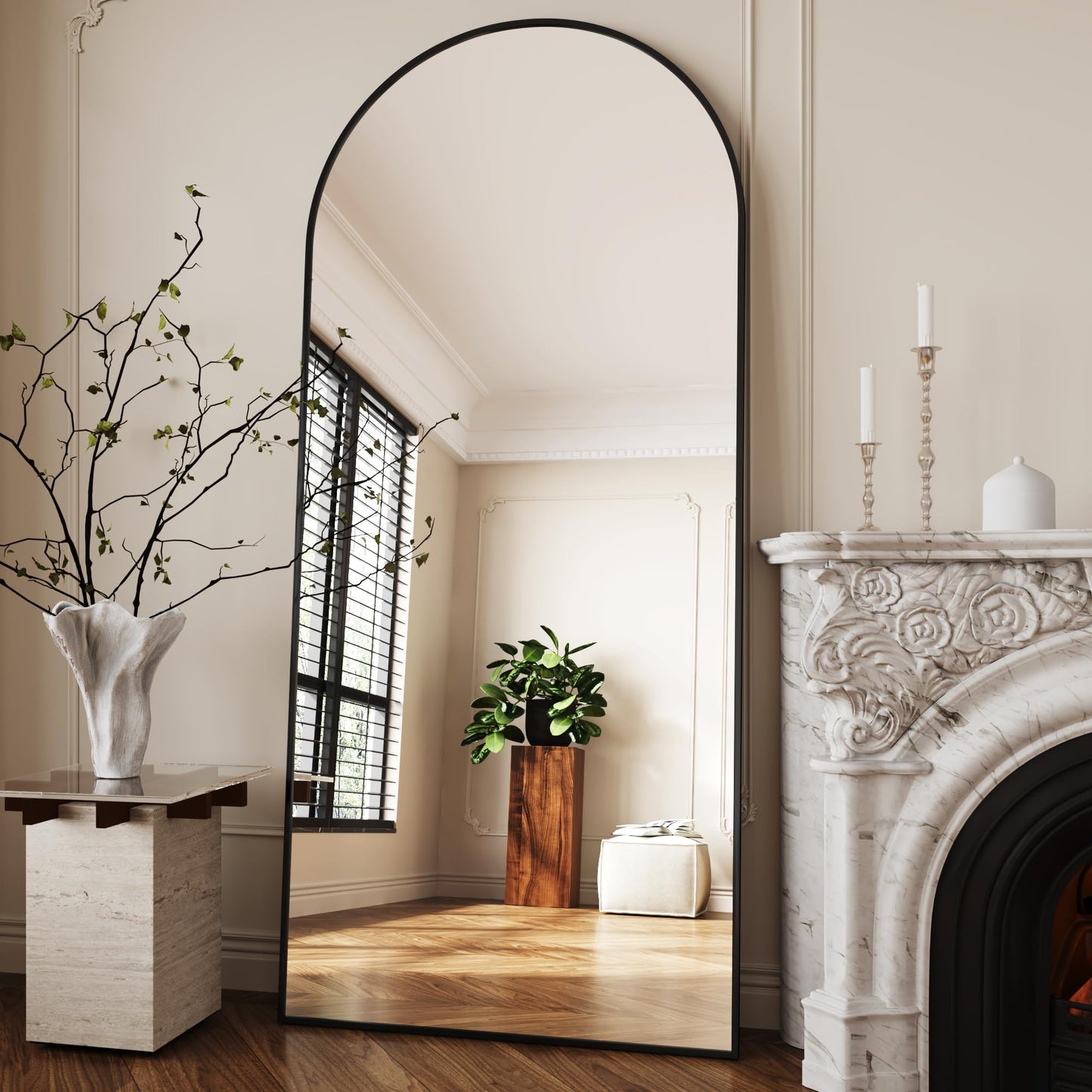 AUYHM 34"x76" Large Mirror Full Length,Nano Glass Oversized Floor Mirror, Arched Full Length Mirrors,Large Standing Mirror,Black Arched Mirrors