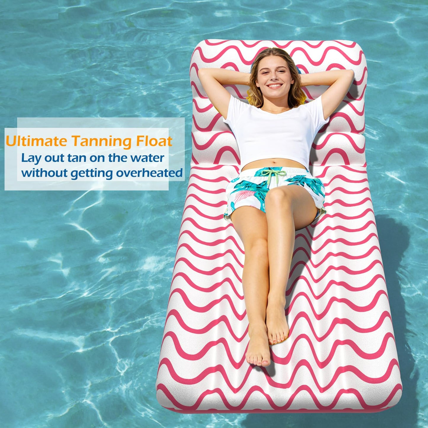 Jasonwell Inflatable Pool Float Adult - Ultra-Comfort Soft Fabric Pool Floaties Lounge Floats Floating Chair Raft with Adjustable Backrest Air Water Lounger Tanning Float for Pool Beach Party (Wave)