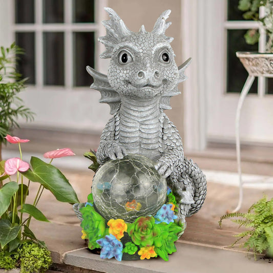 Sinhra Solar Garden Outdoor Statues Dragon Holding Magic Orb with Solar LED Lights - Lawn Decor Outdoor Statue for Patio, Balcony, Yard Ornament,Unique Gifts for Mom Grandma