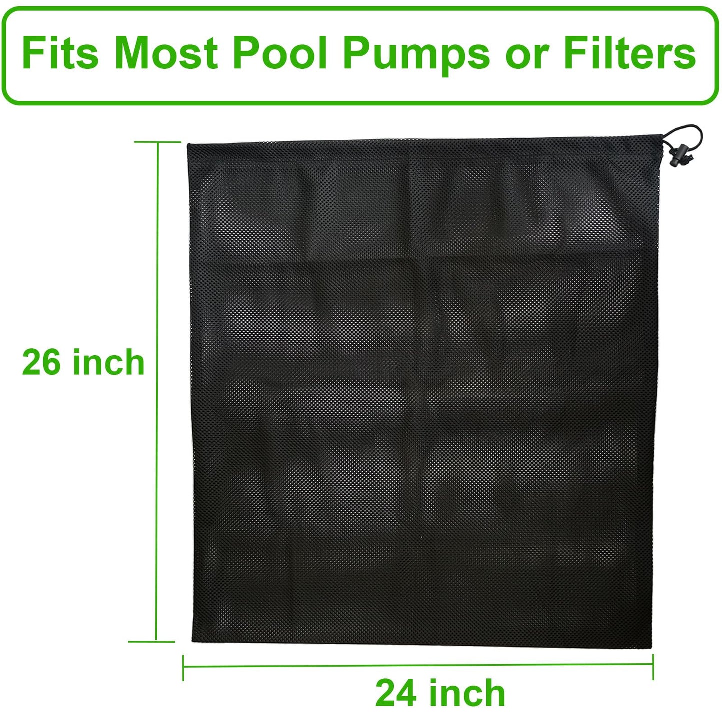 Large Pond Pump Filter Bags 2 Pcs 24" x 26", Drawstring Submersible Water Pump Barrier Bag, Black Mesh Media Bags, Pond Pump Covers for Aquarium, Swimming Pool, Outdoor Fountain.