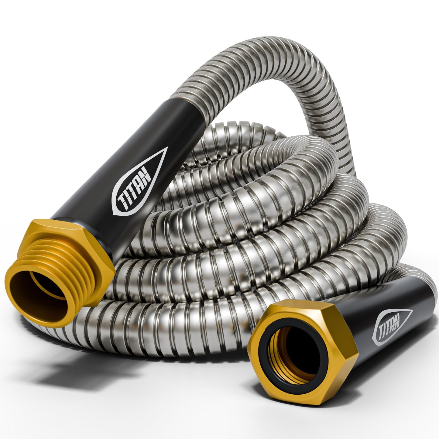 TITAN Garden Hose 75FT - 304 Stainless Steel Metal Water Hose, Flexible, Kink-Free, Lightweight, Durable, Crush Resistant Fittings, Easy to Coil, 500 PSI
