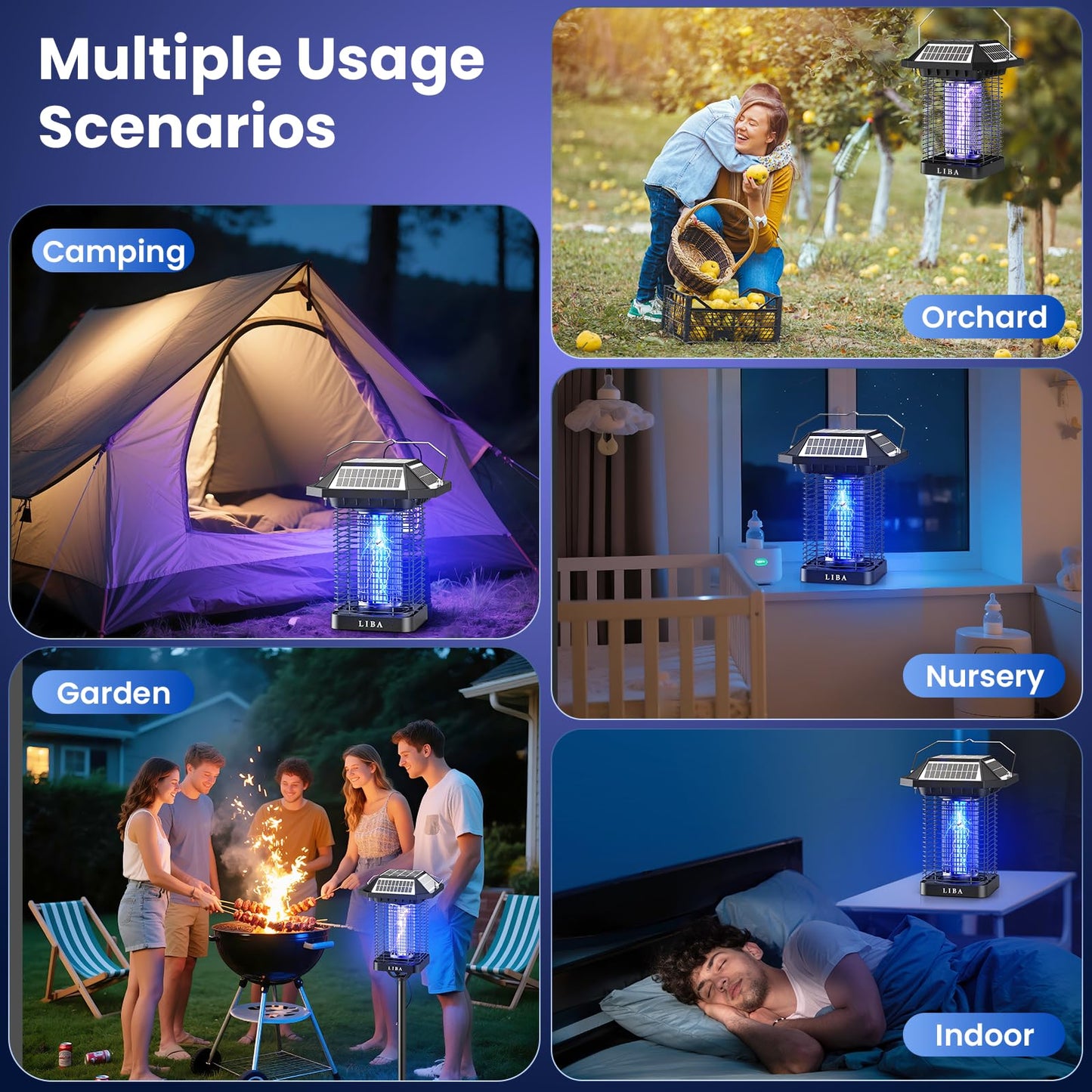 LiBa Solar Bug Zapper Outdoor, 2 in 1 Mosquito Zapper Cordless & Rechargeable, Solar Insect Killer Lamp, 3500V Mosquito Catcher Decor Light for Patio Garden Backyard