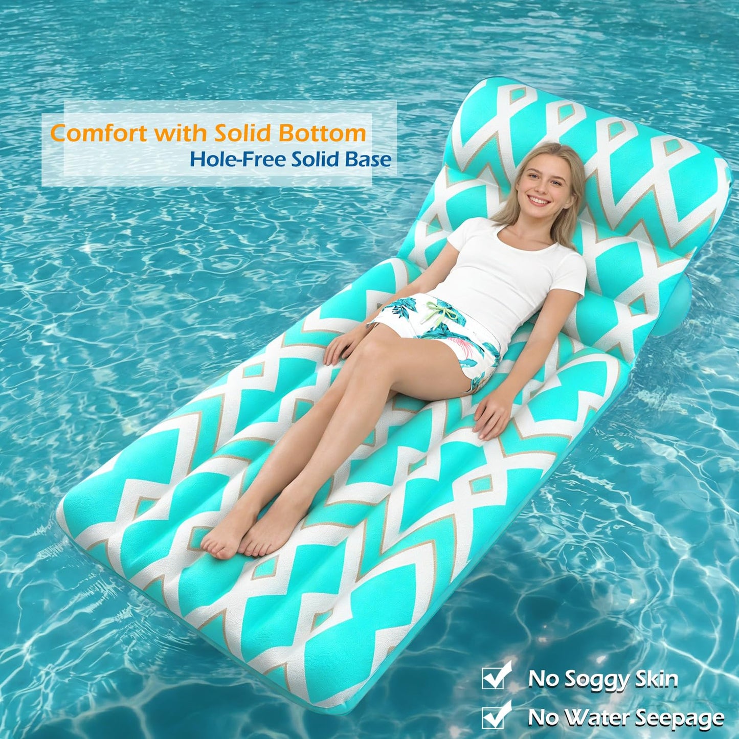Jasonwell Inflatable Pool Float Adult - Ultra-Comfort Soft Fabric Pool Floaties Lounge Floats Floating Chair Raft with Adjustable Backrest Air Water Lounger Tanning Float for Pool Beach Party (Grid)