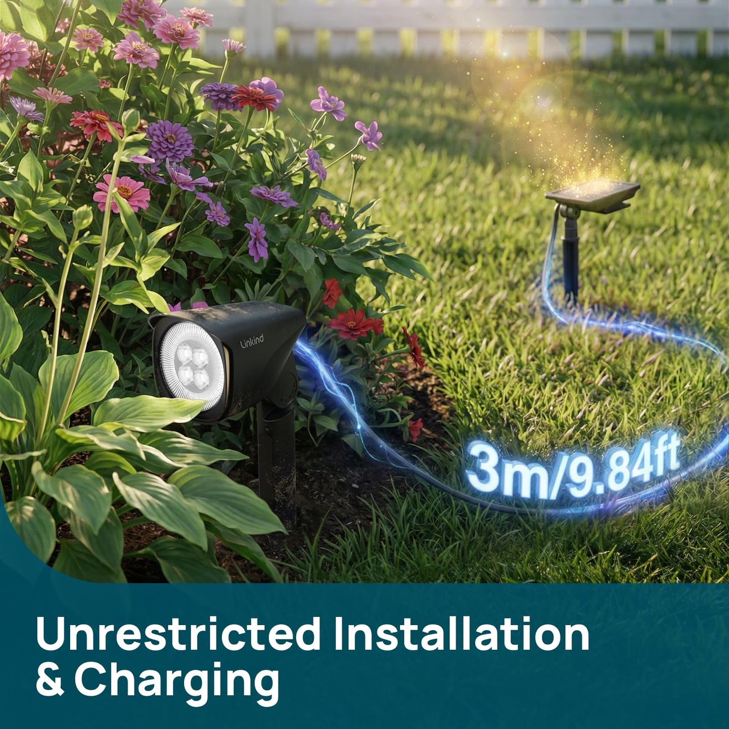 Linkind Smart Solar Lights Outdoor Waterproof SL6C, Dual-Ring Solar & USB Charging Solar Spotlights Outdoor Waterproof IP66, Color Changing Spot Light for Yard, Tree, Landscape, House, 4 Pack