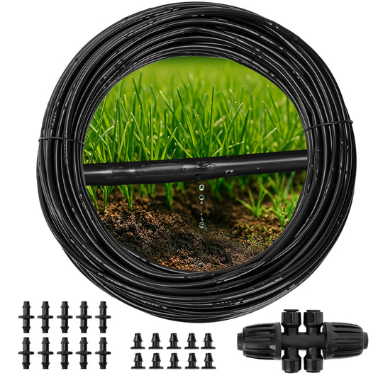 MIXC 1/4" Irrigation Dripline Tubing (100 Ft Roll), Saving 80% Water, 6" Emitter Spacing, 0.5 GPH Emitters Built-In Drip Irrigation Line with 1/4" Fittings Included, Black