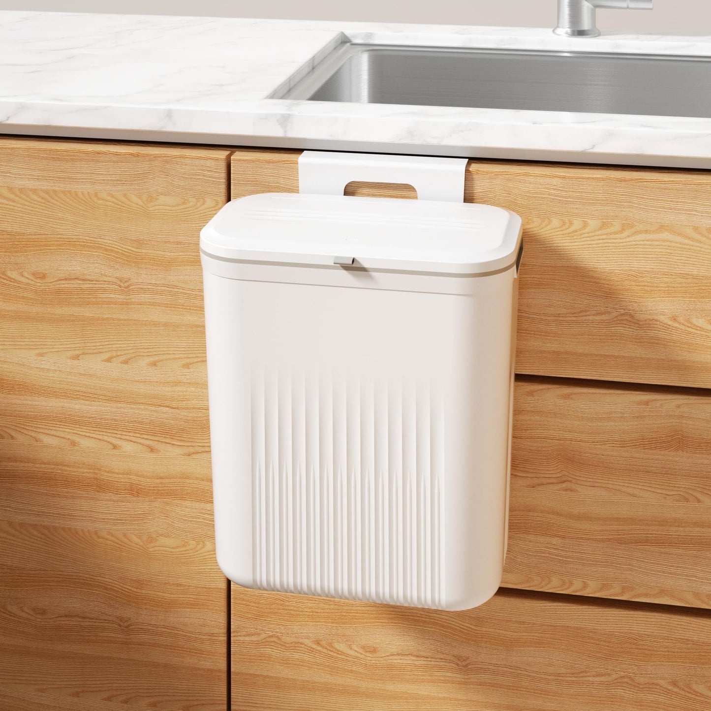 Space-Saving Hanging Trash Can with Lid – Odor-Free Compost Bin for Kitchen, Bathroom, RV, or Laundry, 2.4 Gallon Capacity, Easy to Clean & Install