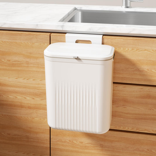 Space-Saving Hanging Trash Can with Lid – Odor-Free Compost Bin for Kitchen, Bathroom, RV, or Laundry, 2.4 Gallon Capacity, Easy to Clean & Install