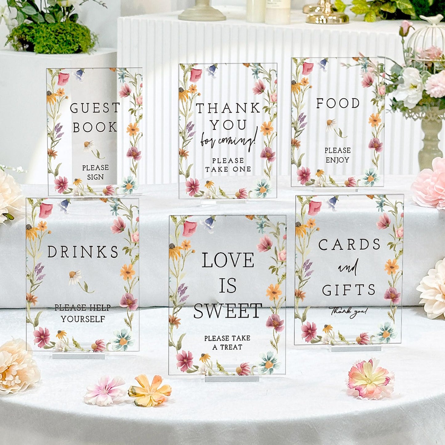 Vercraft 6 Pcs Wildflowers Wedding Table Decorations Take One Sign Thank You Acrylic Sign Centerpieces with Stand 5 x 7" Wedding Birthday Party Decorations for Guests Gifts
