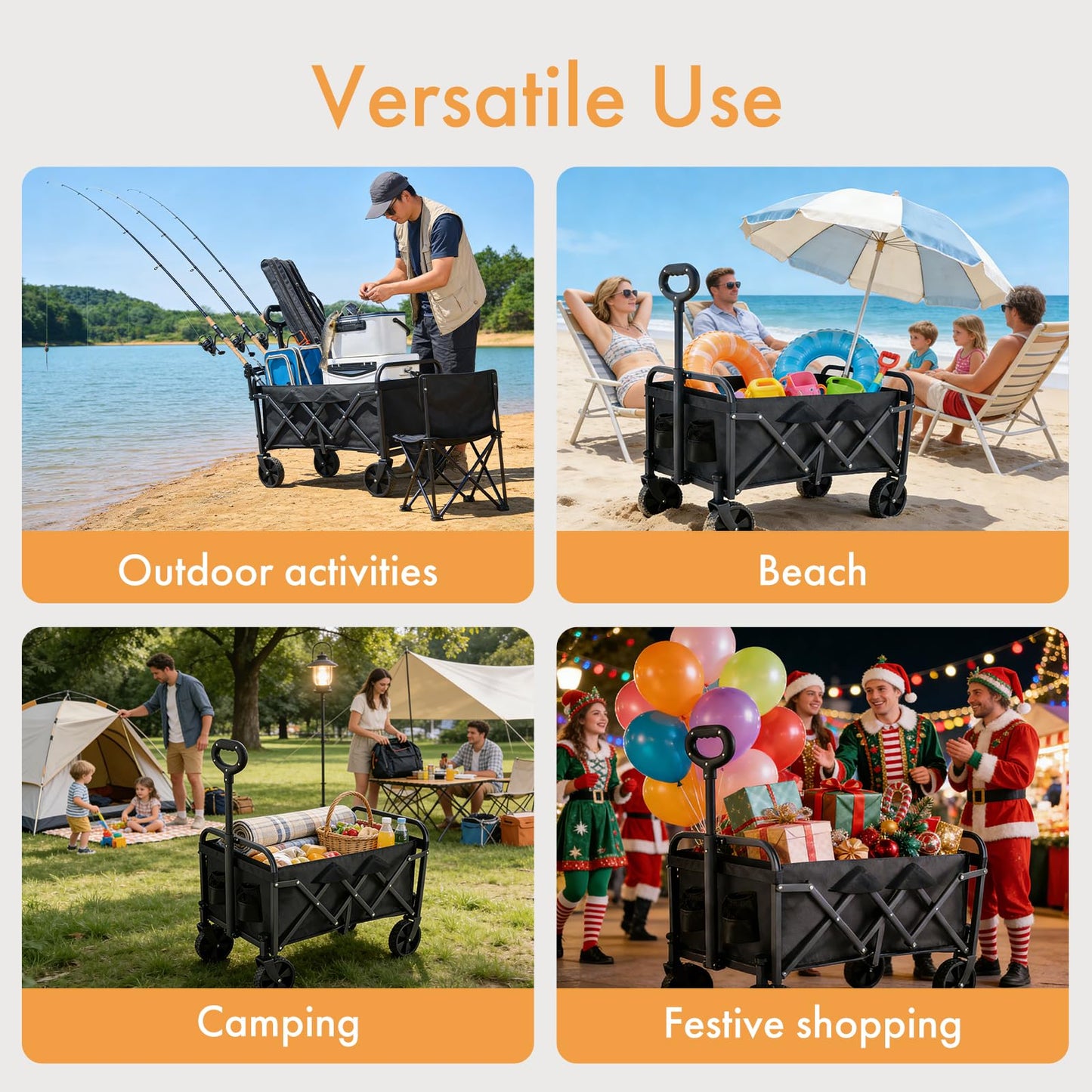 Wagons Carts Foldable,Portable Utility Shopping Cart with Wheels, 600D Double Oxford Cloth，Folding Outdoor Wagon Cart ，Portable Utility Outdoor Wagon for Grocery，Collapsible Wagon with Wheels