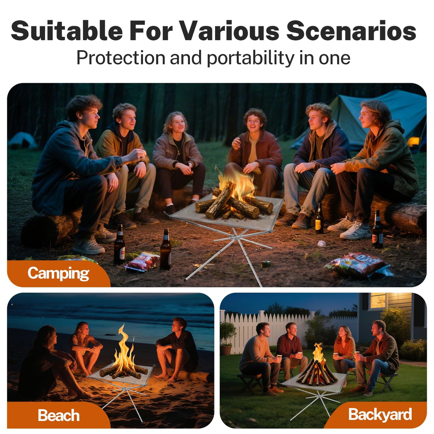 22 Inch Portable Fire Pit for Camping, Wire Mesh Fire Pit, Foldable Stainless Steel Mesh Fireplace for BBQ, Picnic, Heating, Bonfire