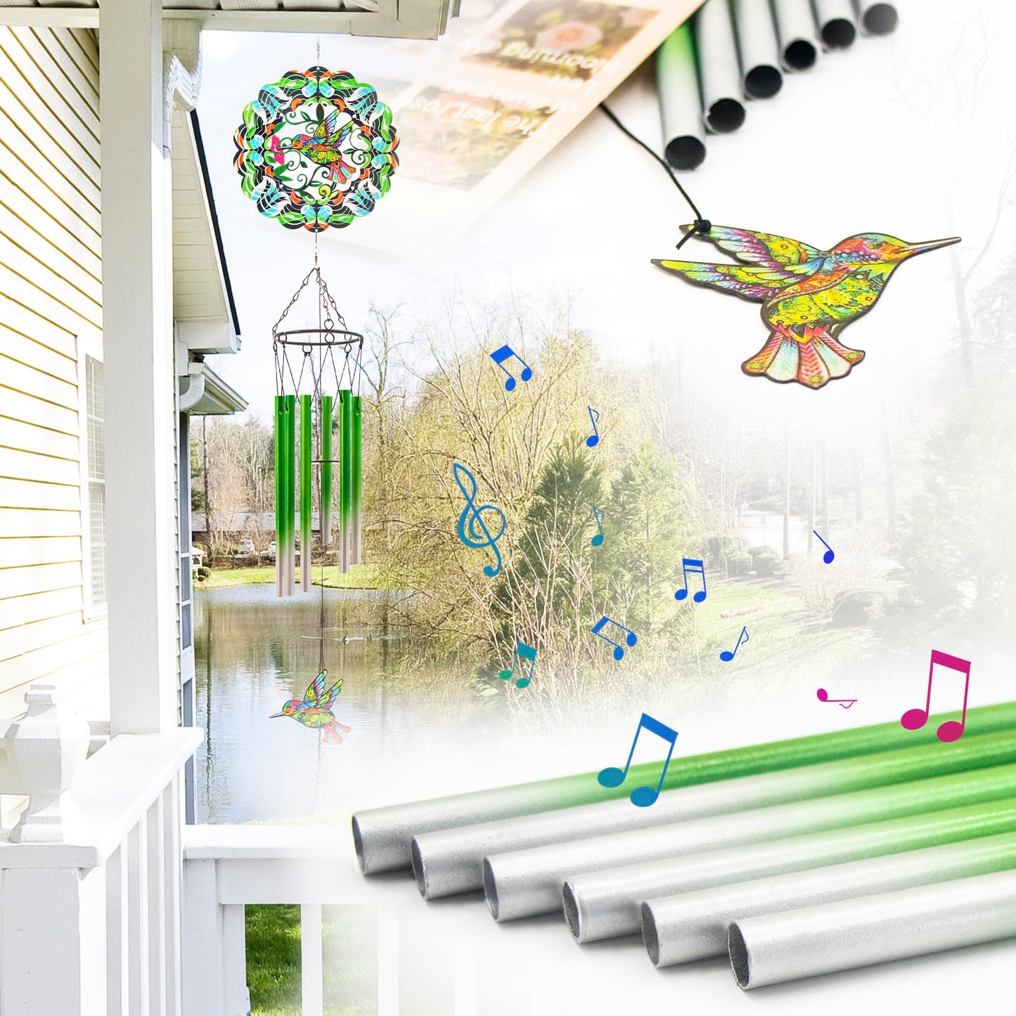 Wind Chimes with Hummingbird Wind Spinner, Gifts for Men, Women, Retirement, Teacher, Parents - Outdoor Hanging Decor Clearance for Garden, Patio, Backyard Or Porch