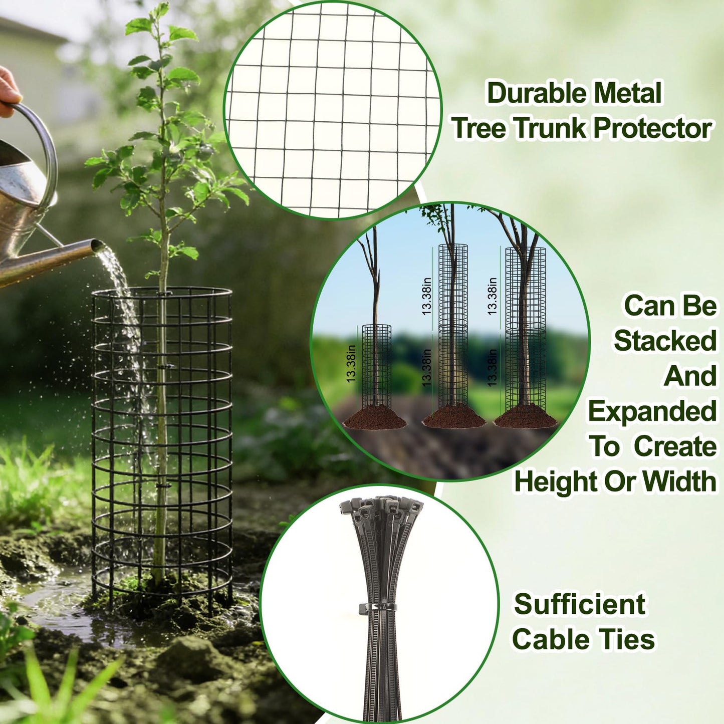 Augshy 10-Pack Tree Trunk Protectors, 17 Inch Height, 13 Inch Width, Expandable Metal Guard with 20 Ground Stakes 100 Ties for Ultimate Plant Bark Protection