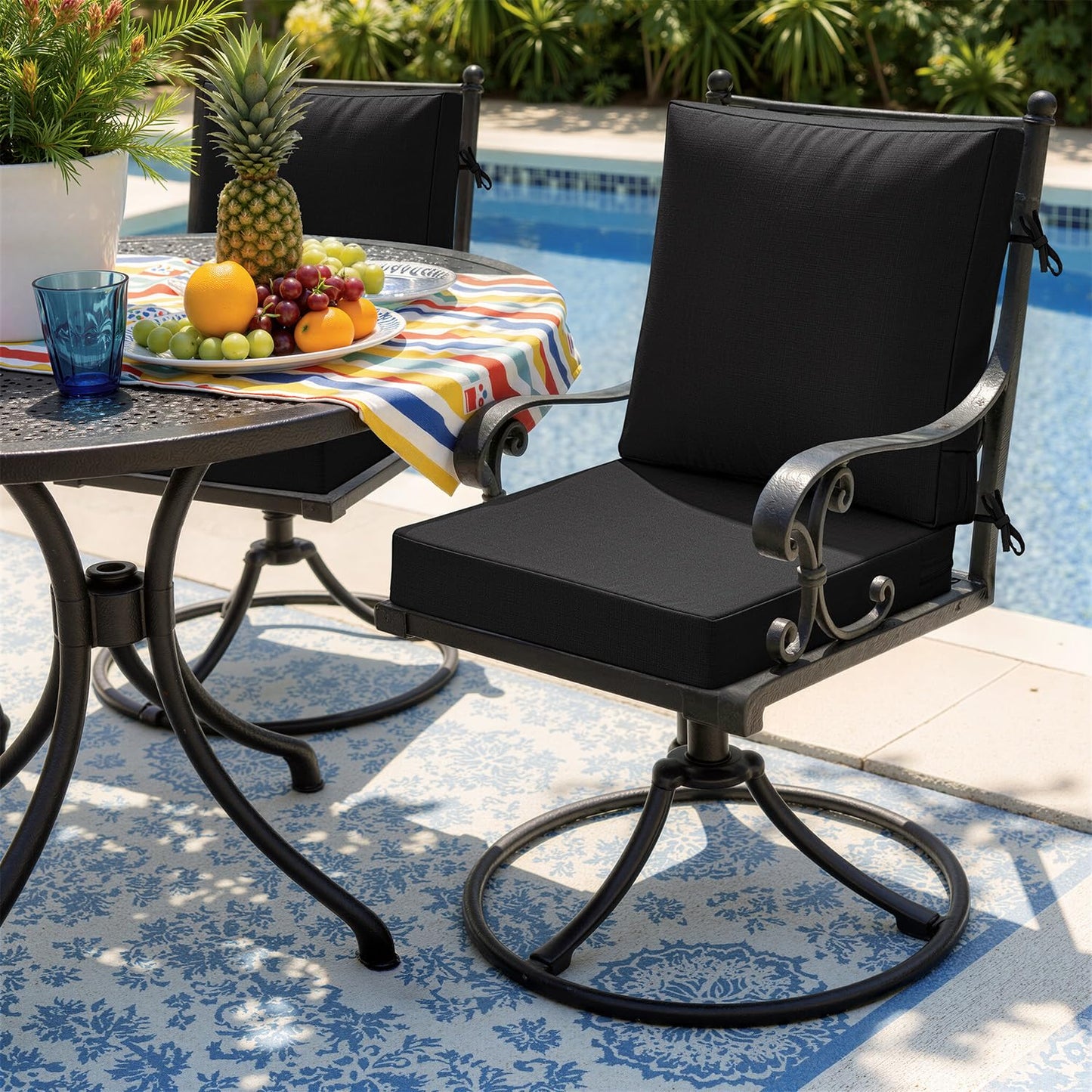 MIULEE Black Outdoor Dining Cushion 20x20 Inch Waterproof & 3 Year Color Fastness Deep Seat and Back Cushion for Patio Furniture Chair with Ties