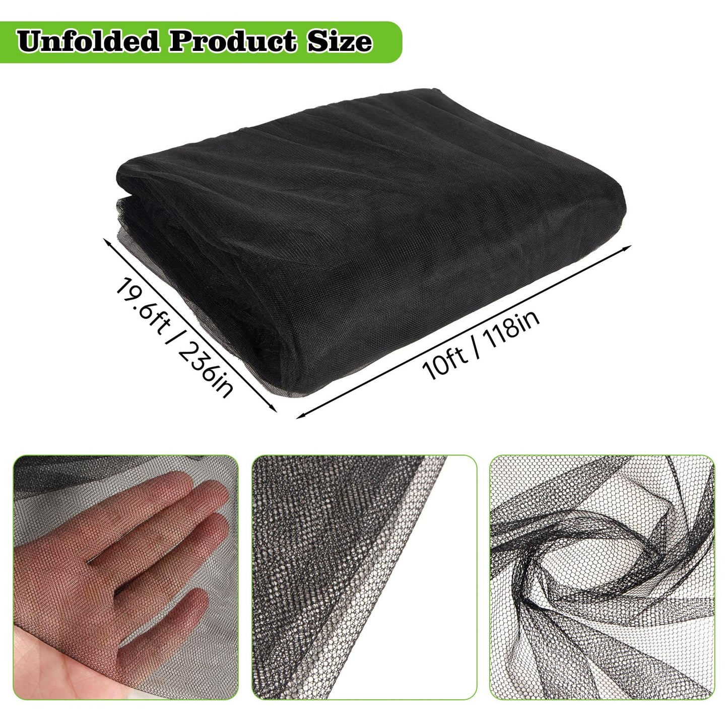 20 x 10 Ft Mosquito Netting for Garden Patio, Breathable Mesh Net for Bird and Insect Protection, Plant Cover for Vegetables, Fruits and Flowers, 3x6m Black