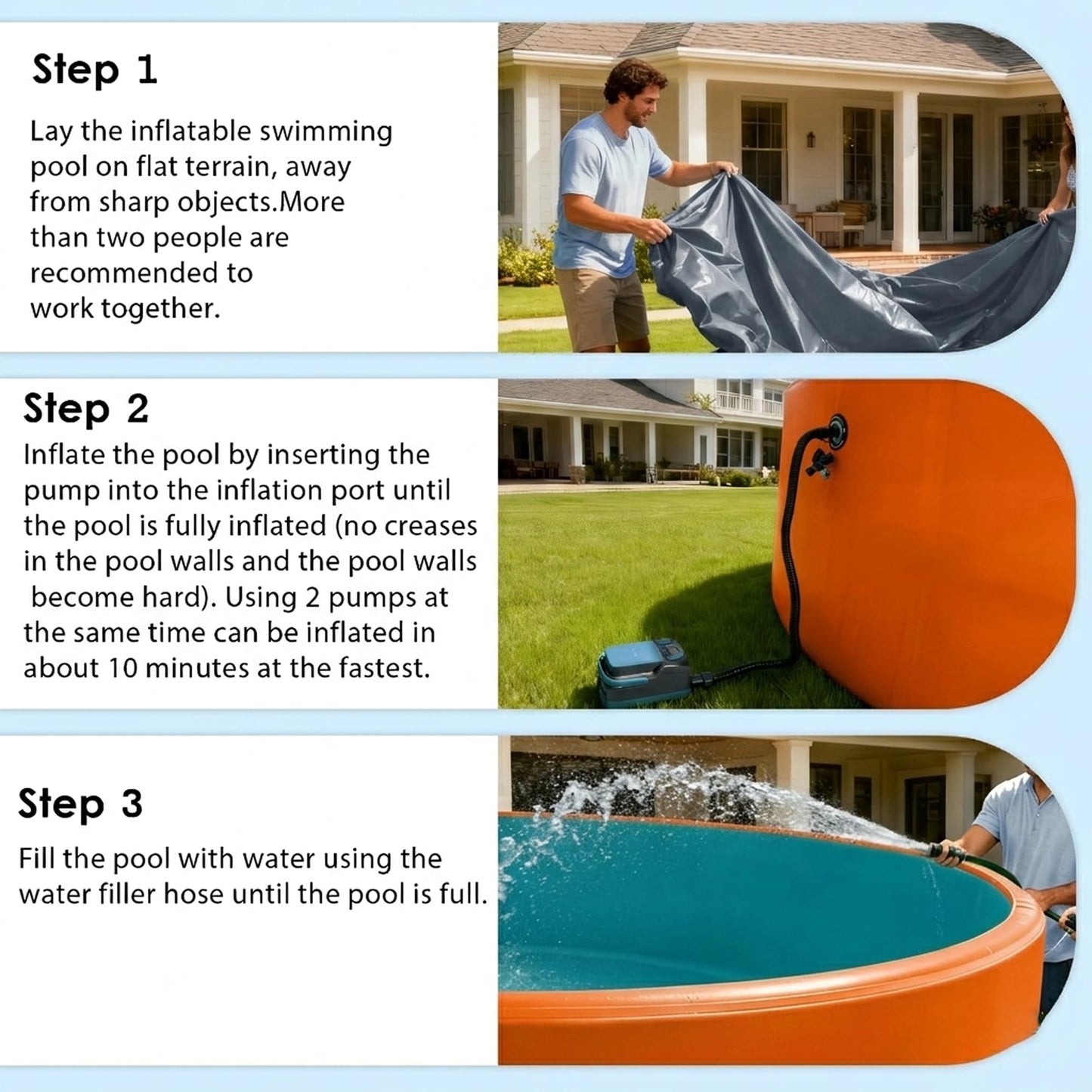 IPOOLGO ‌Extra Large Inflatable Pool, 10.2ft X 48in Extra Large and Thickened Family Inflatable Pool, Suitable for Summer Outdoor Water Party Use.Inflatable Pump and Sand Filter Pump Not Included.