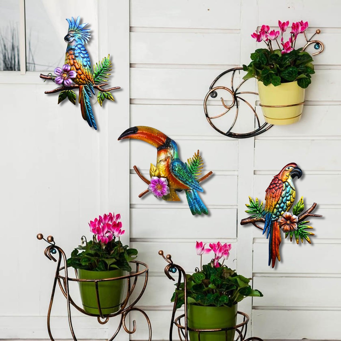 J-Fly Metal Parrot Wall Decor Tropical Outdoor Wall Decor Parrot Outdoor Wall Art Metal Bird Valentine Decor Patio Fence Garden Home Kitchen Decor 11 Inch