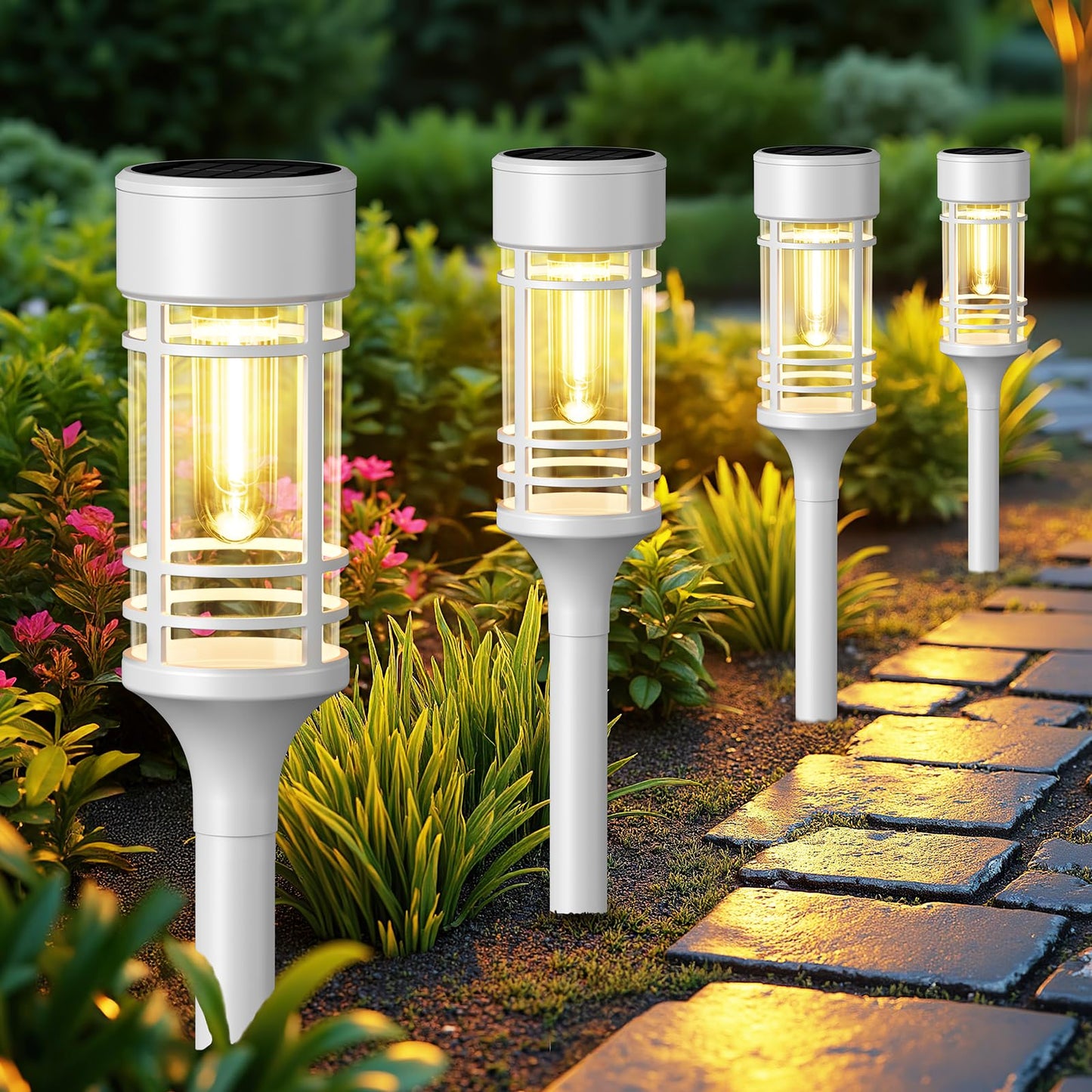 LETMY Solar Pathway Lights Outdoor, 4 Pack Solar Lights Outdoor Waterproof IP65, Bright Garden Light for Yard Walkway Driveway Landscape Garden Decor（White）
