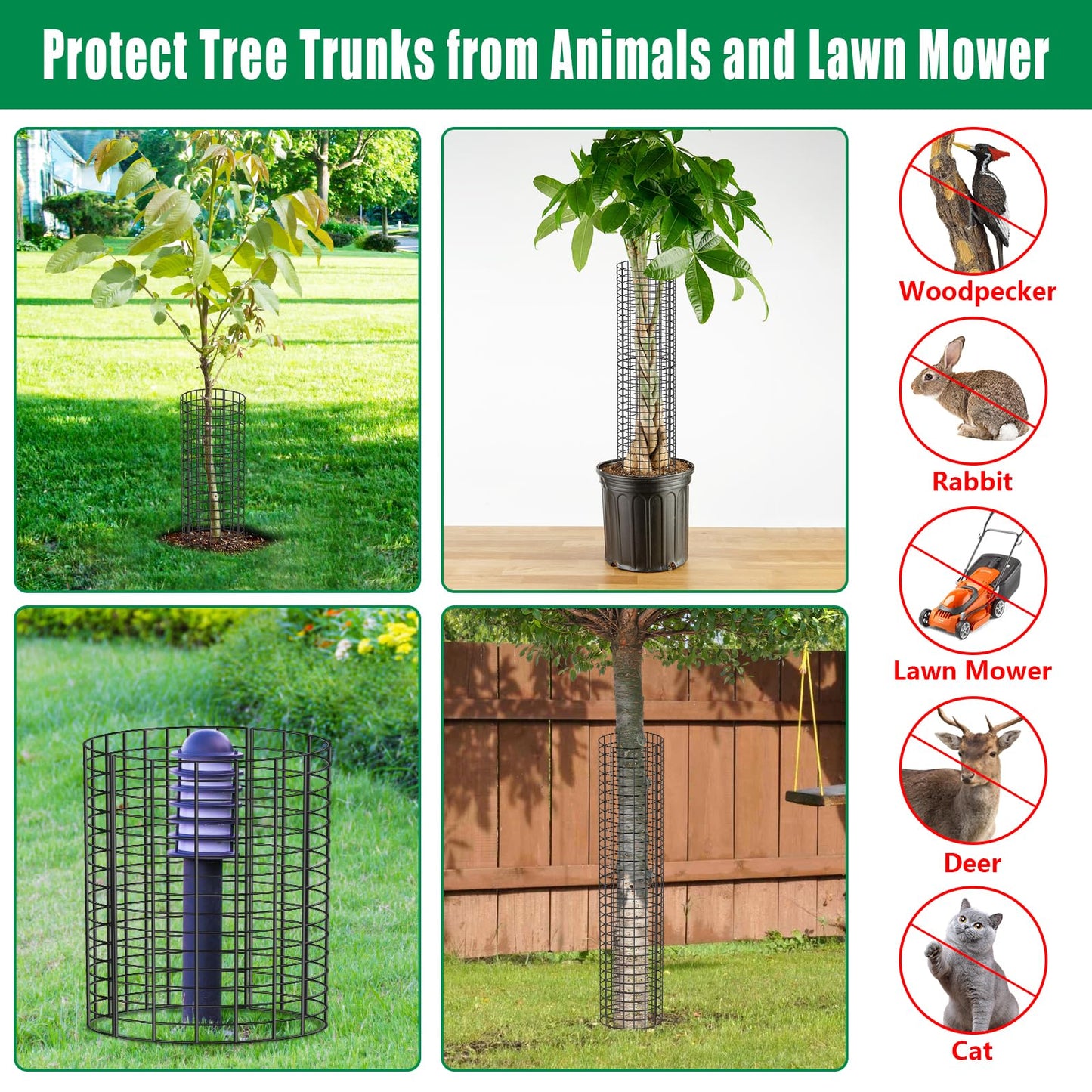 UQM Tree Trunk Protector, 12 Pcs Metal Tree Guards Trunk Protector with Glove & Metal Stakes & Zip Ties, 6 Pack Mesh Tree Bark Protector, Plant Protectors from Deer Animals Mowers Trimmers