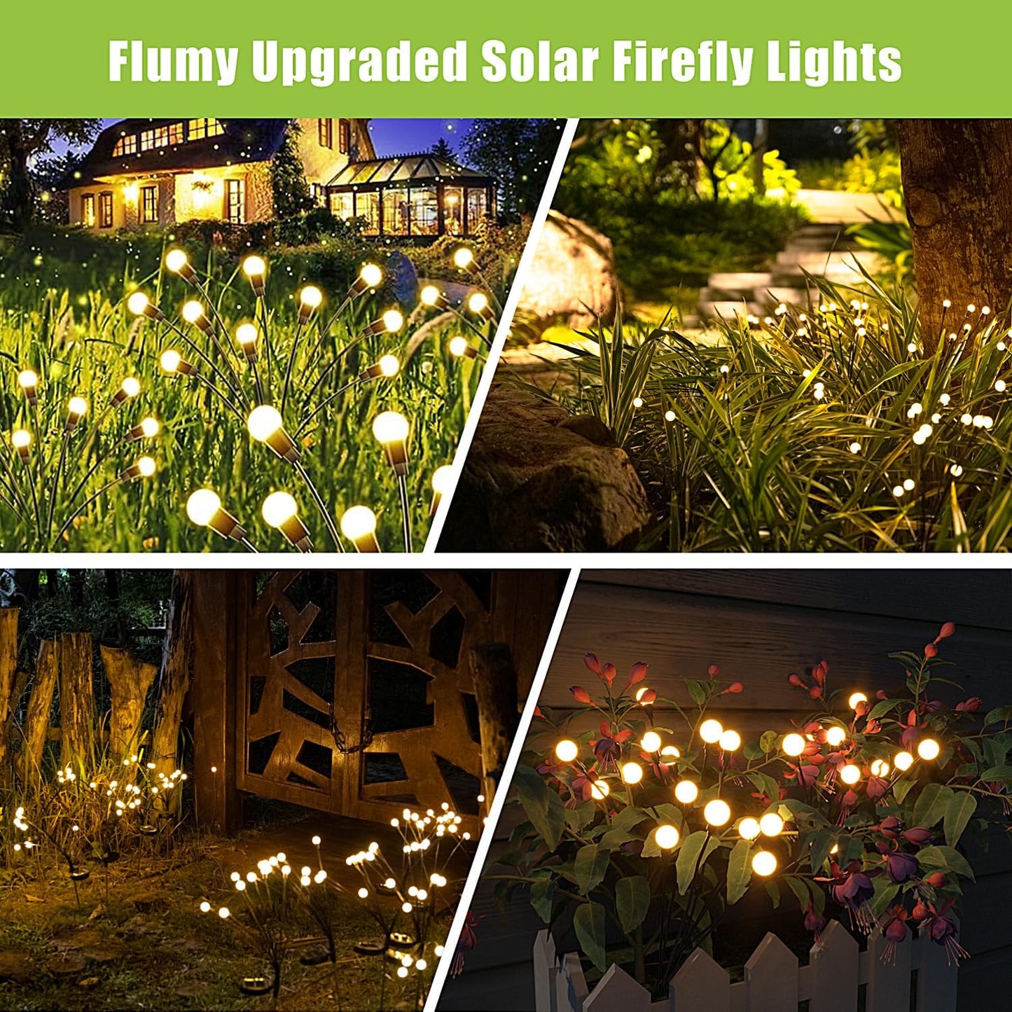Flumy Solar Garden Lights Outdoor - 4 Pack 32 LED Firefly Lights Waterproof, Garden Decorations for Yard Patio Pathway Lawn Outside, Unique Gifts for Grandma Women, Solar Decor Warm White