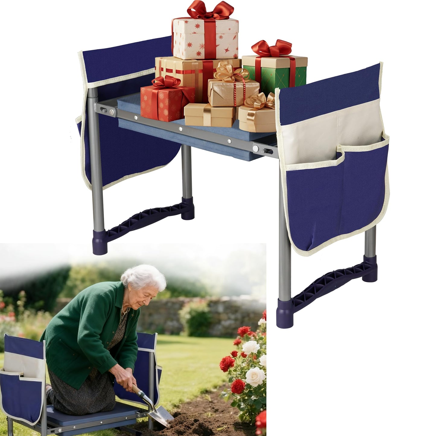 Luvenia Garden Kneeler and Seat,Foldable Garden Stool 10.8" Wider Heavy Duty 2-in-1 Kneeling Pad,Bench Kneeler and Seat Gardening Gifts for Women,Men,Seniors,Grandparents