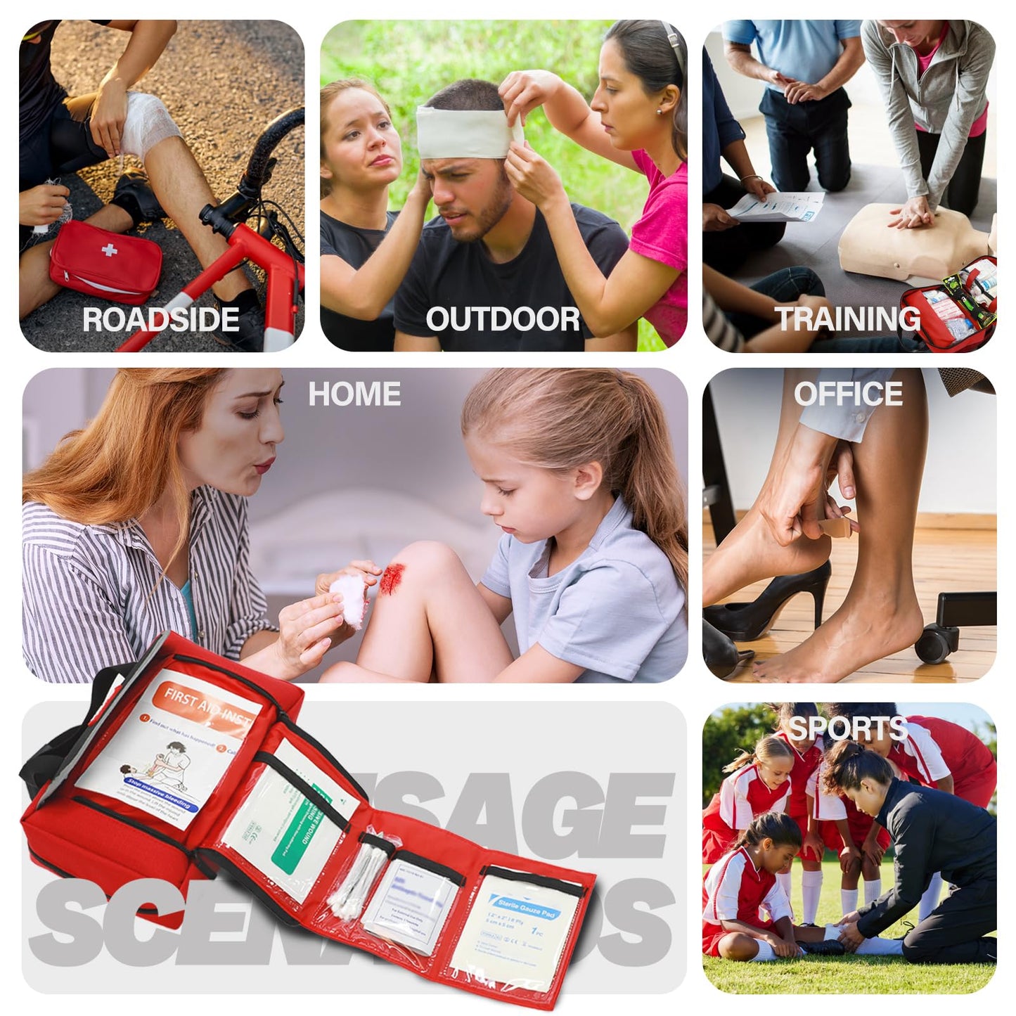 First Aid Kit - Waterproof Compact Small Emergency Medical Trauma Kit for Home, Travel, Camping, Hiking, Vehicle, Workplace Gift for Doctors, Parents, Travelers, Climbers (218 Piece Red)