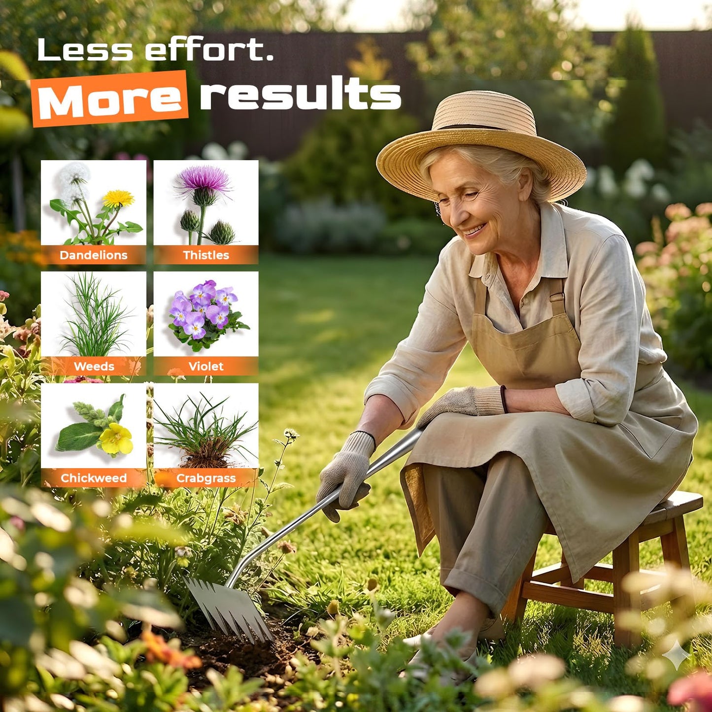 LOOHOI Weed Puller Tool, Manual Weeder with Deep Root Removal, Heavy Duty 304 Stainless Steel Weed Remover for Garden, Faster Than Step Weeders