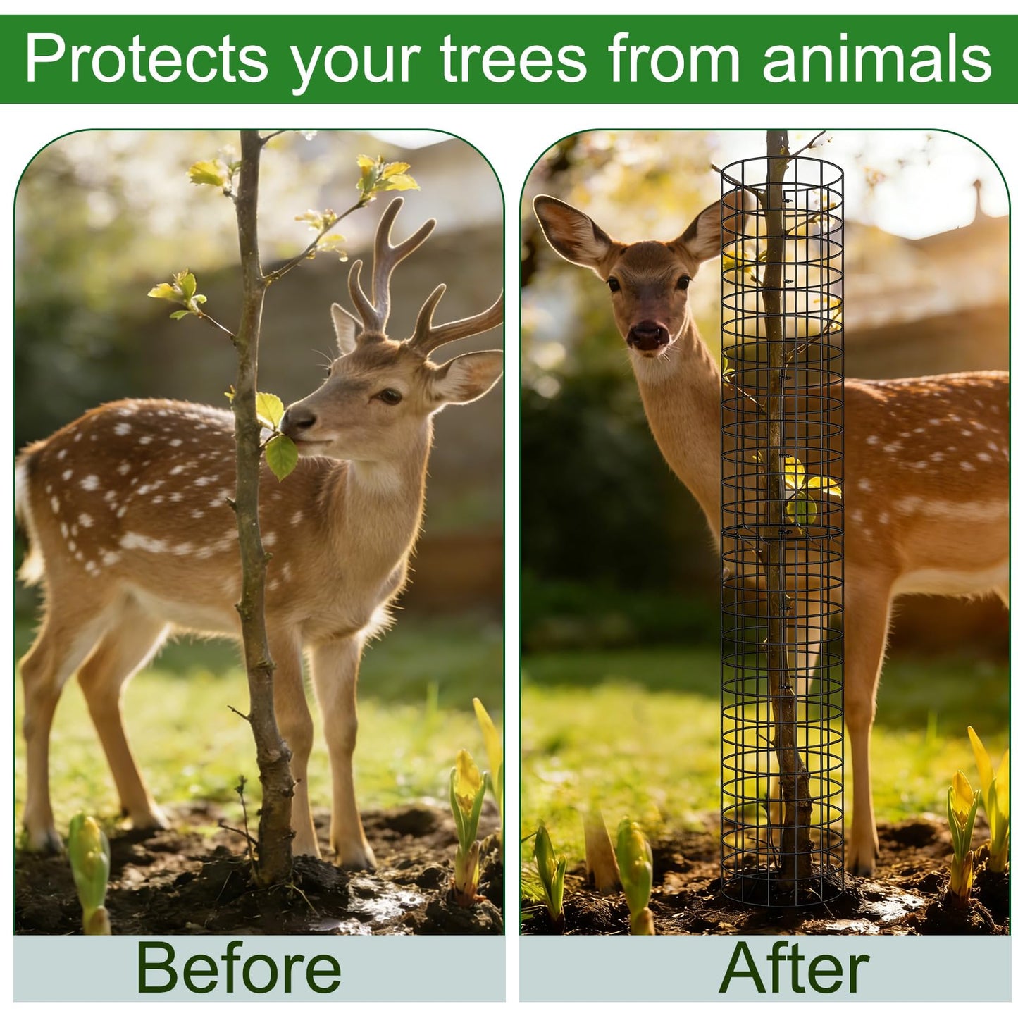 Augshy 10-Pack Tree Trunk Protectors, 17 Inch Height, 13 Inch Width, Expandable Metal Guard with 20 Ground Stakes 100 Ties for Ultimate Plant Bark Protection