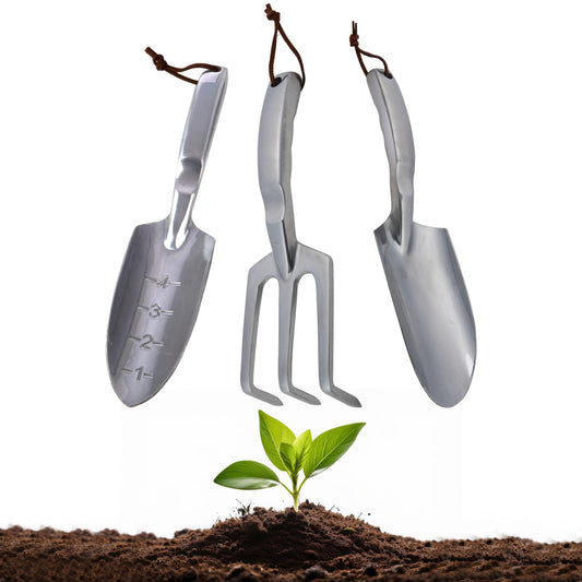Hand Gardening Tools 3 Pack with Cultivator Hand Rake, Transplanting Shovel, and Garden Trowel for Planting - Heavy Duty Cast Aluminum Garden Tool Set with Ergonomic Handles by Kings County Tools