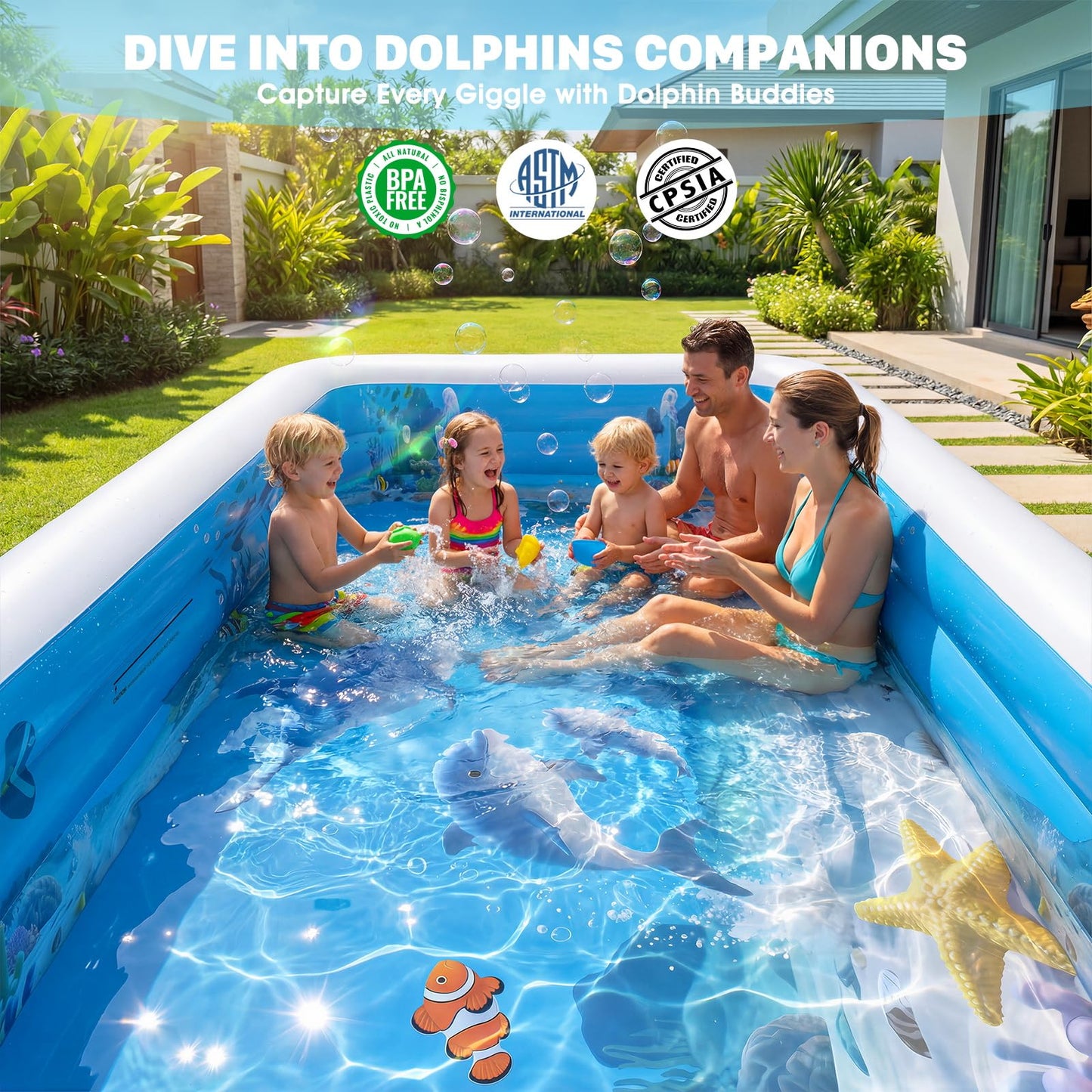 AixPool Extra Large Inflatable Pool With Lights,Upgraded Solar Powered Blow Up Pool For Adults,Inflatable Kids Swimming Pool with Seat& Backrest,Big Inflatable Kids Pool For Backyard,120x73x20IN-White