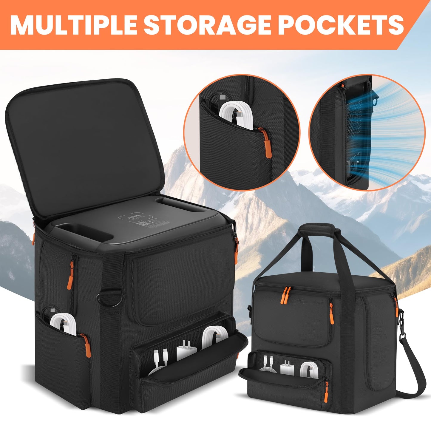 Portable Power Station Carrying Bag Compatible with BLUETTI AC180, Power Station Storage Case for Charging Cable and Accessories (BLACK, Without Retractable Handle)