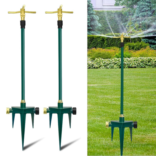 2 Pack Heavy Duty Lawn Sprinkler for Lawn Garden Yard, 360 Degree Rotating Telescoping Sprinkler with Spike, 3-Arm Adjustable Yard Sprinkler for Large Area Irrigation
