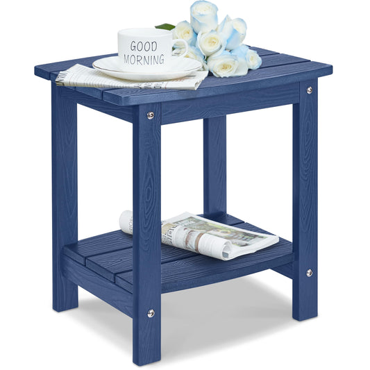 Y&M Outdoor Side Table, HIPS Adirondack Small Double Layer Table, Waterproof Square Outside Table, Balcony End Tables for Patio, Pool, Porch, Deck, Indoor or Outdoor Use, Navy Blue