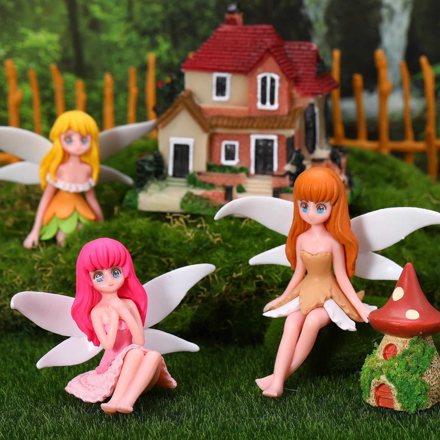 GGSTDDUP Fairy Garden Accessories, Miniature Garden Ornaments Included Mini Fairy Figures Tiny Gnome Figurines Enchanted Tiny House Set for DIY Landscape Potted Plants Dollhouse Desk Decor