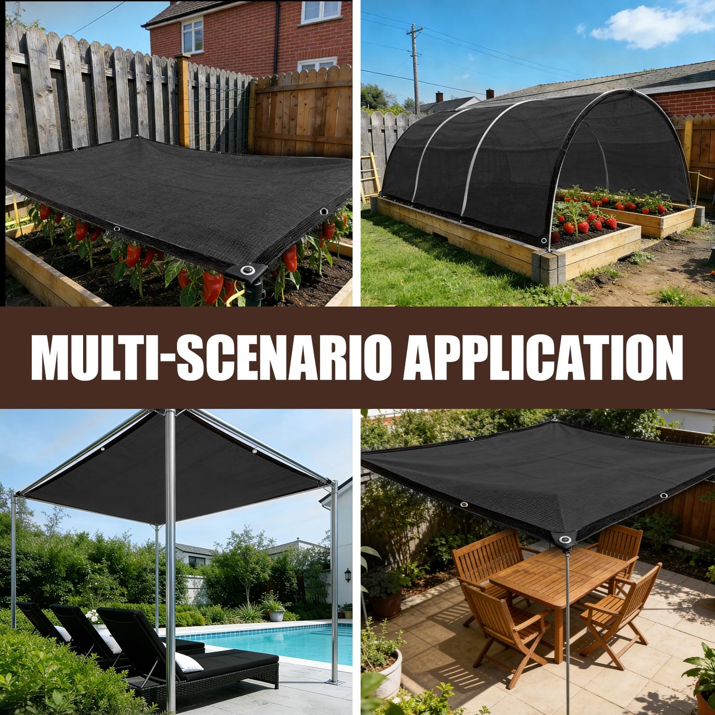 Vandham 90% Sun Shade Cloth for Garden, 8 * 13FT Heavy Duty Shade Tarp with Grommets & Reinforced Edges - UV Resistant Sunblock Net for Patio, Backyard, Greenhouse, Kennel, Pergola, Black