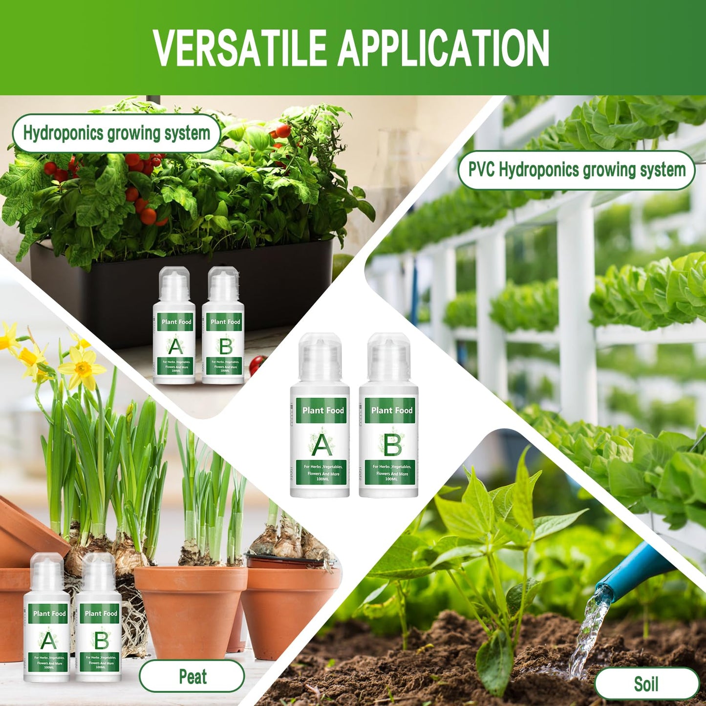 Hydroponic Nutrients, 800ML Hydroponic Plant Nutrients A and B, Universal A&B Indoor Plant Nutrients for Lush Growth of Indoor Plants, Vegetables, Fruits and Flowers
