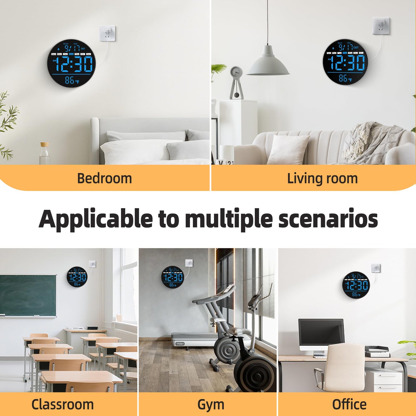 HAITANG Digital Wall Clock, 8'' Round Digital Clock with Large Display, 11RGB Colors,Remote Control, Auto-Brightness,Temperature,DST,Night Light, Alarm, Count Down Timer for Classroom/Bedroom/Office
