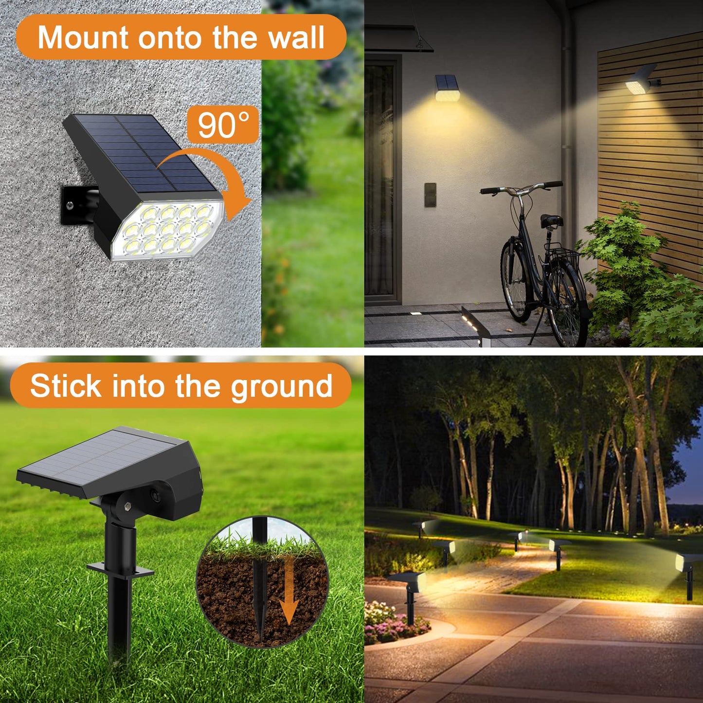 WELALO Solar Spot Lights Outdoor, [6 Pack/65 LED/3 Modes] Solar Landscape Spotlights, Solar Powered Security Lights, IP68 Waterproof Wall Lights for Outsides Walkway Yard Garden Driveway(Warm White)